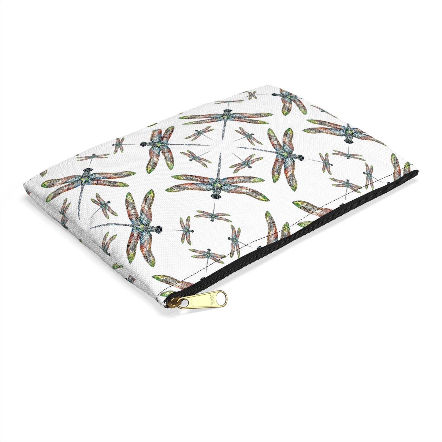 Accessory Pouch, Dragonfly, White, Native American design, Makeup bag, Pencil case, Travel cosmetic pouch