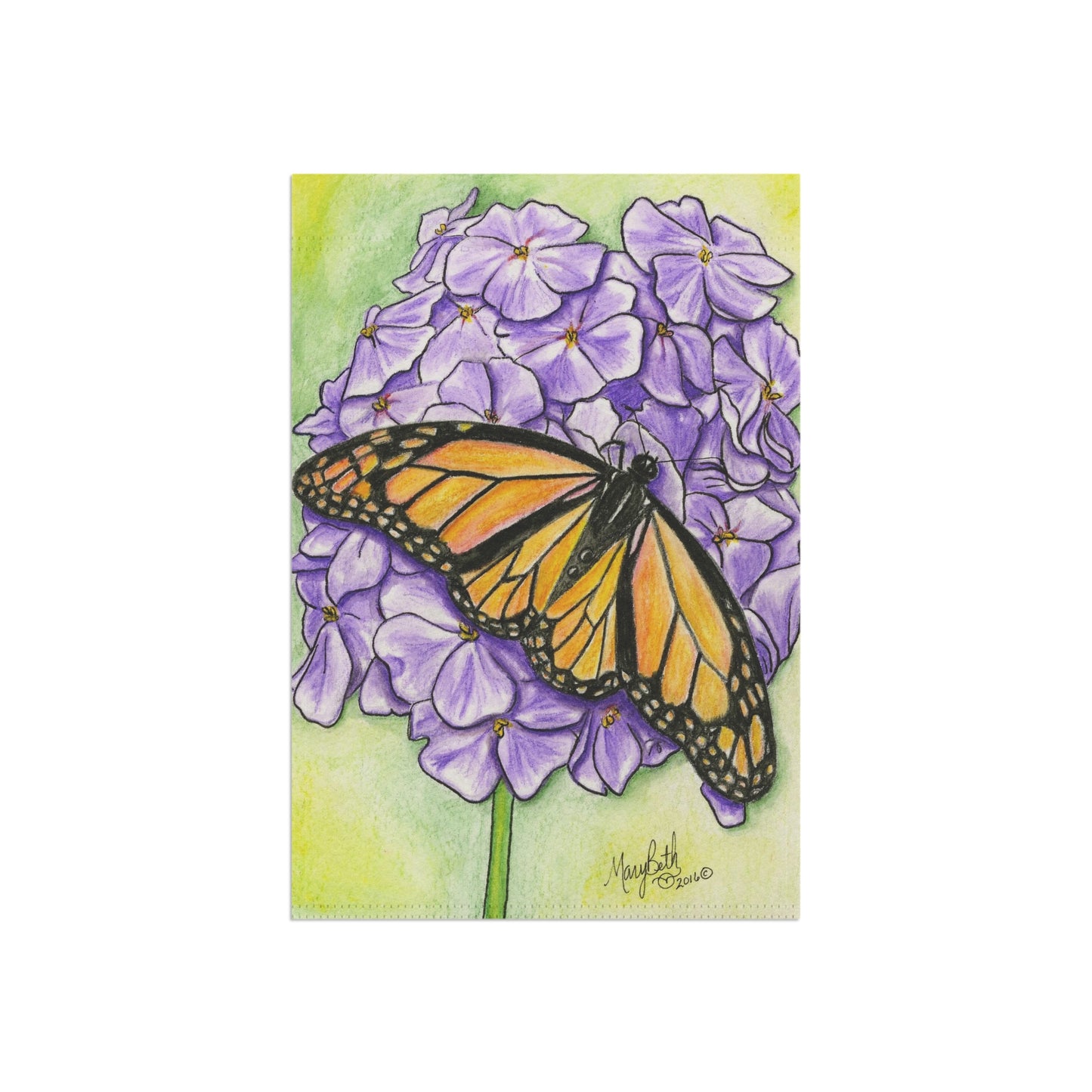 Garden & House Banner, Monarch Butterfly on Hydrangea