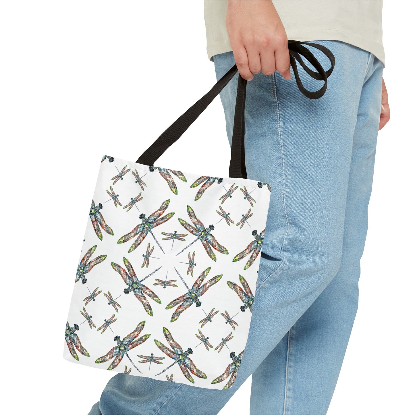 Dragonfly Tote Bag, White, Shoulder bag, Powwow tote, Carry all