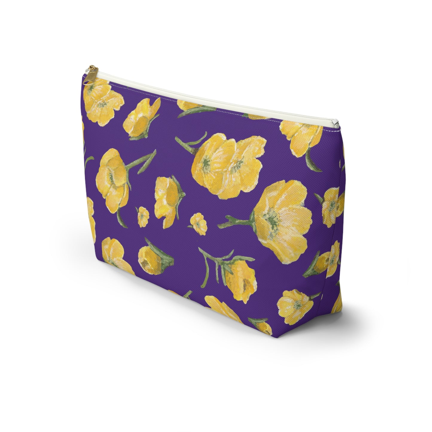 Accessory Pouch w T-bottom, Buttercups, Purple Background, Oklahoma Wildflower, Yellow Floral