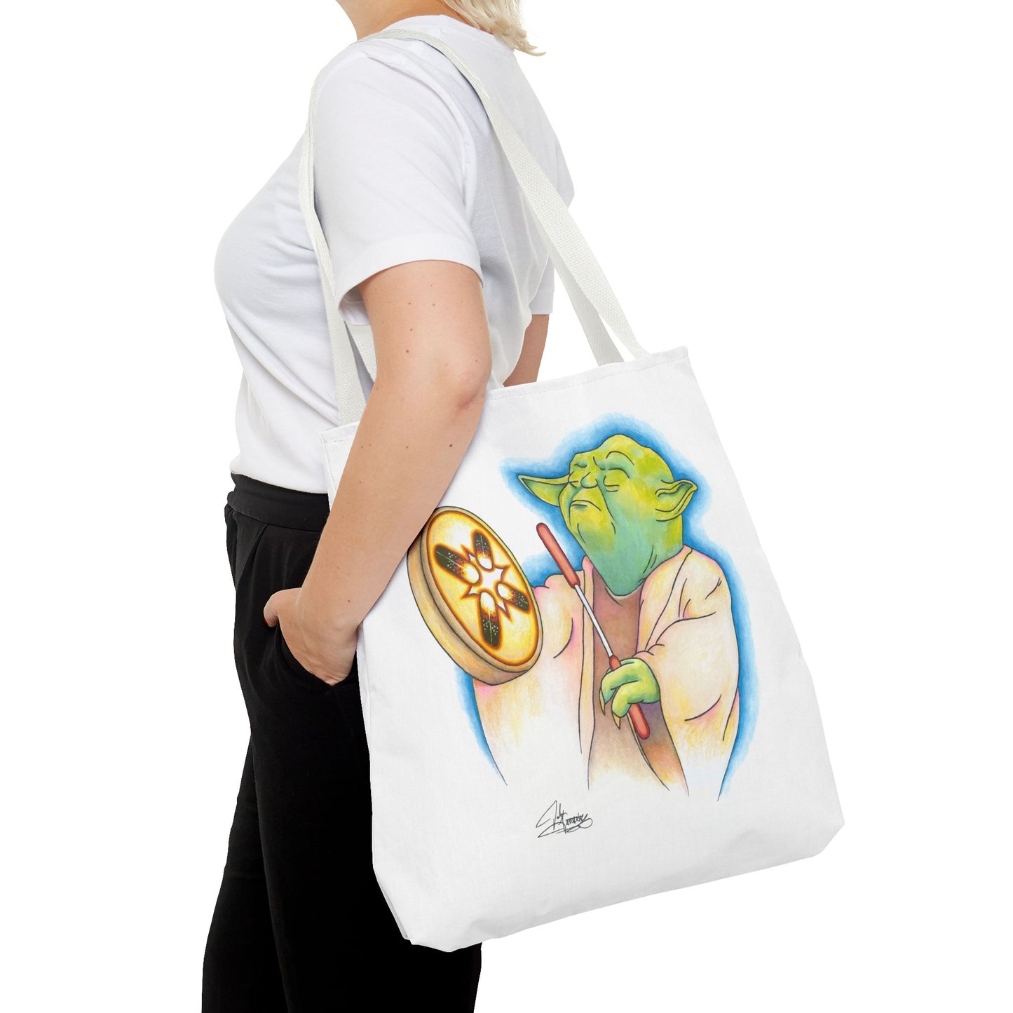 Tote Bag, Alien Playing Native Hand Drum, Native Pop Humor, Native American