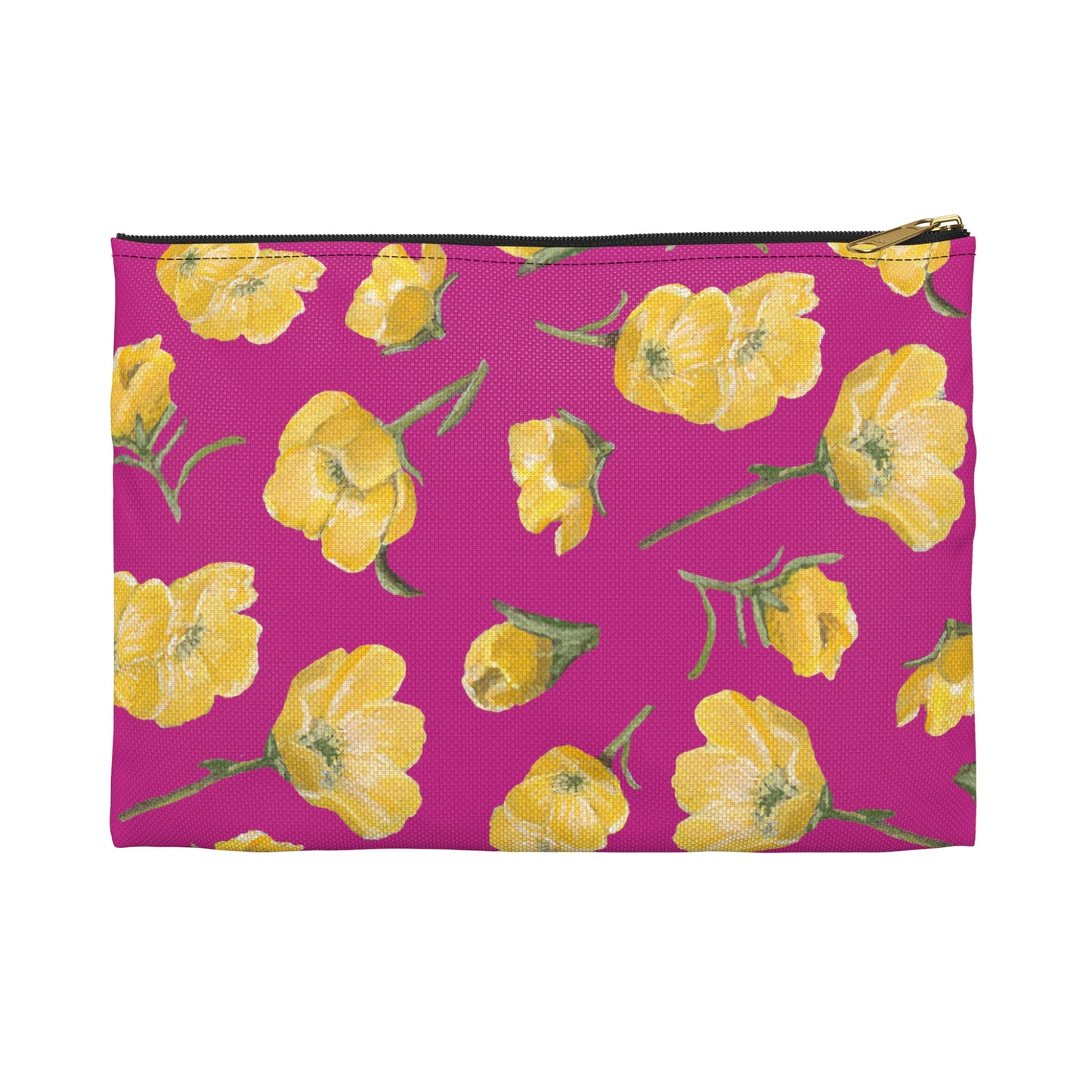 Accessory Pouch, Buttercups, Hot Pink Background, Oklahoma Wildflower, Yellow Floral