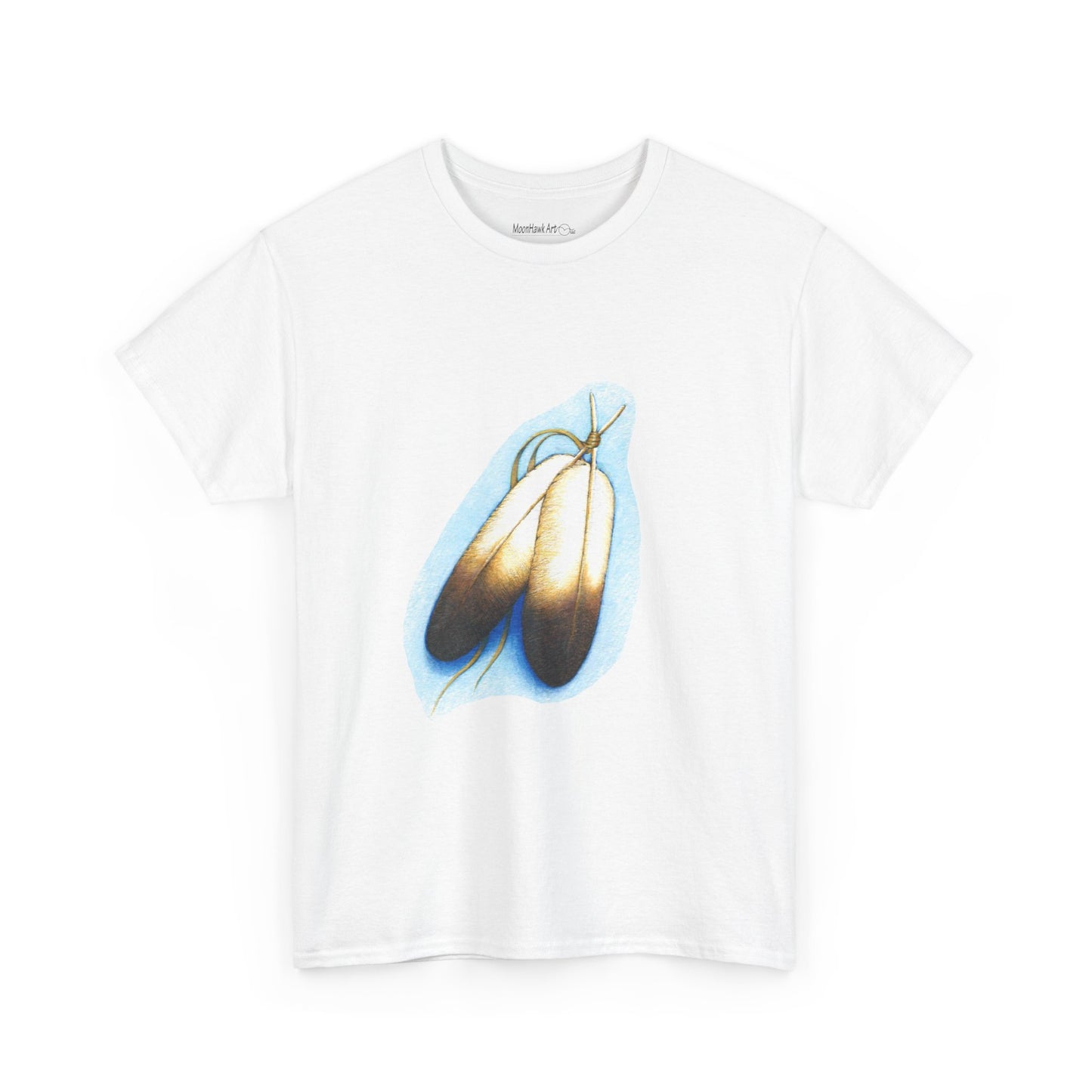 Artistic Unisex Heavy Cotton Tee, Double Feather, Native Feathers, Two Feathers T-Shirt
