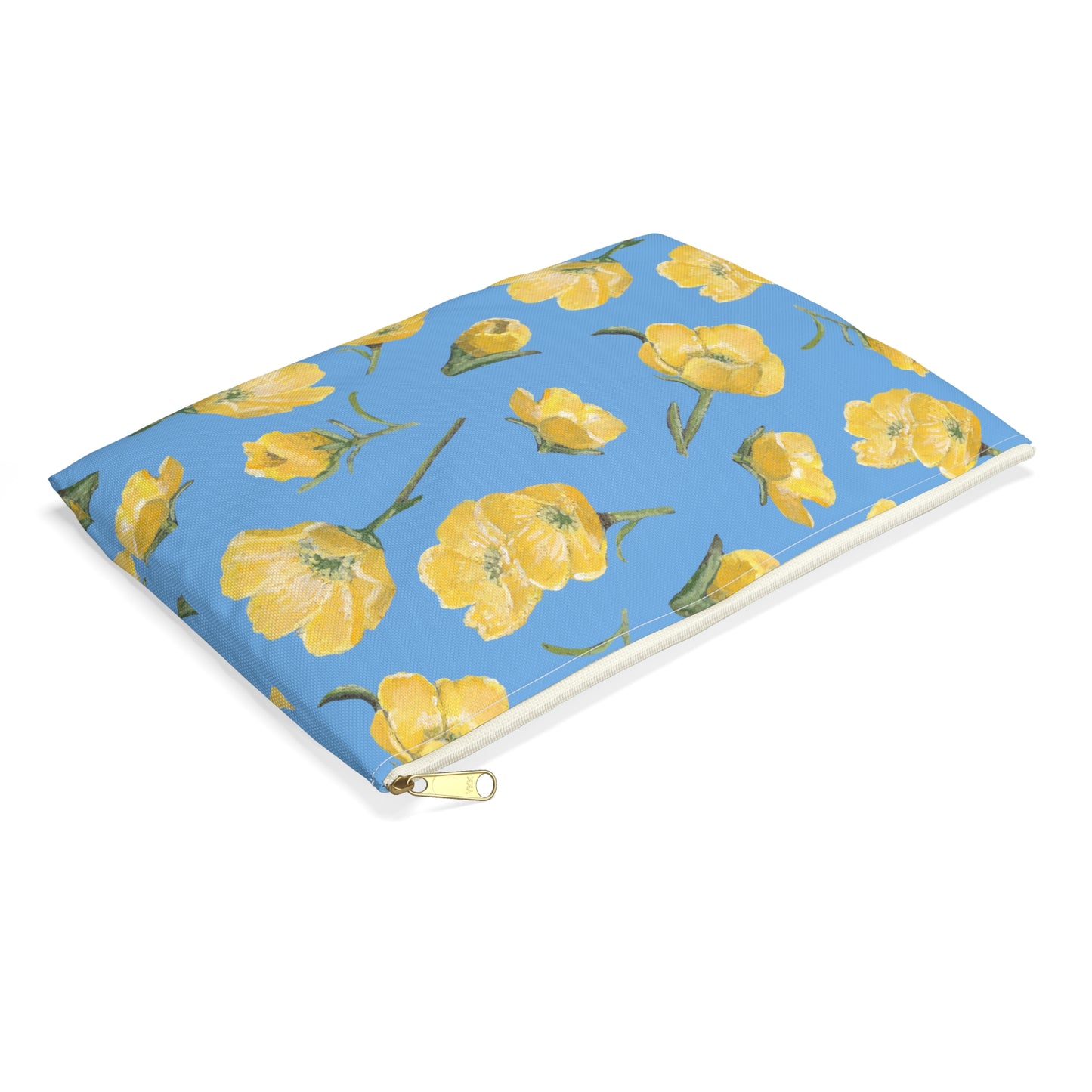 Accessory Pouch, Buttercups, Light Blue Background, Oklahoma Wildflower, Yellow Floral