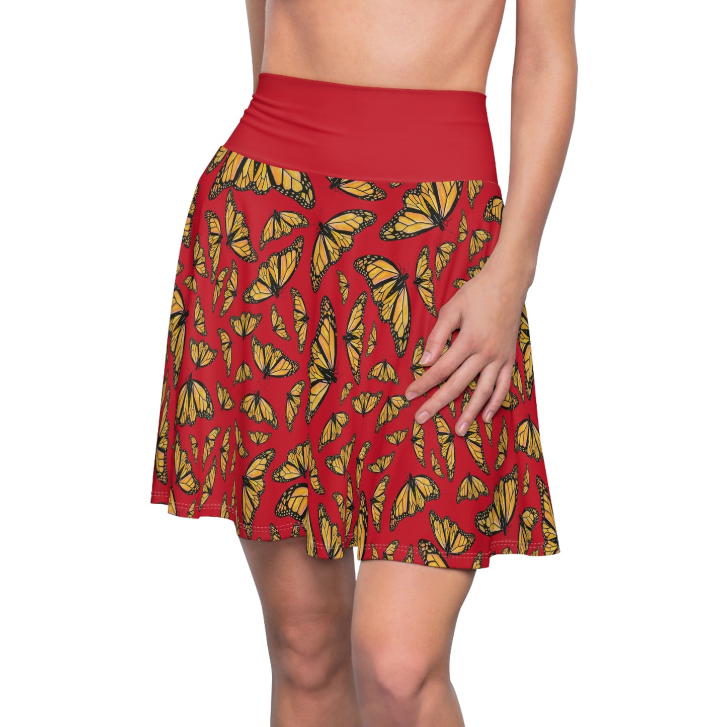 Women's Skater Skirt, Monarch, Red Background, Butterfly, Kamama