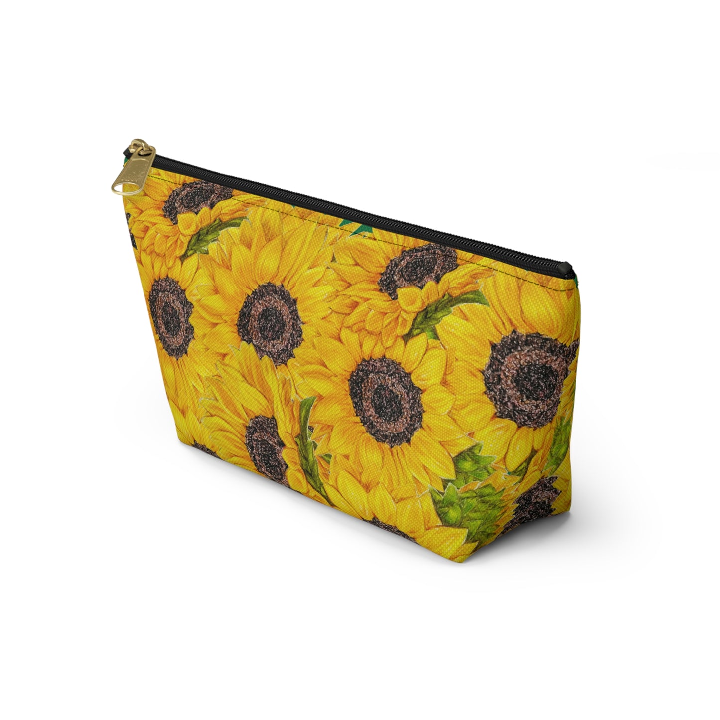 Accessory Pouch w T-bottom, Sunflower Theme, Oklahoma Wildflowers, Yellow Floral, Sunflower Art