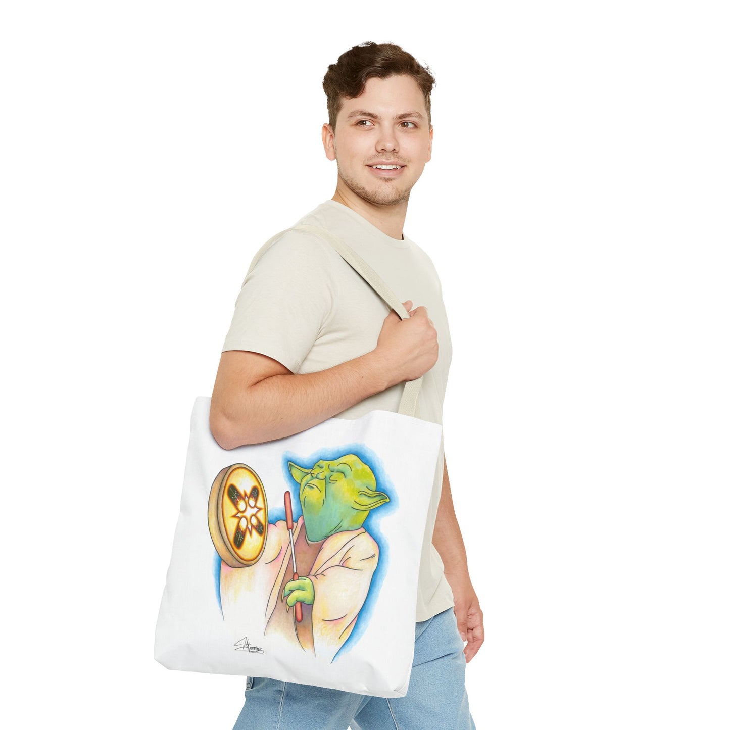 Tote Bag, Alien Playing Native Hand Drum, Native Pop Humor, Native American
