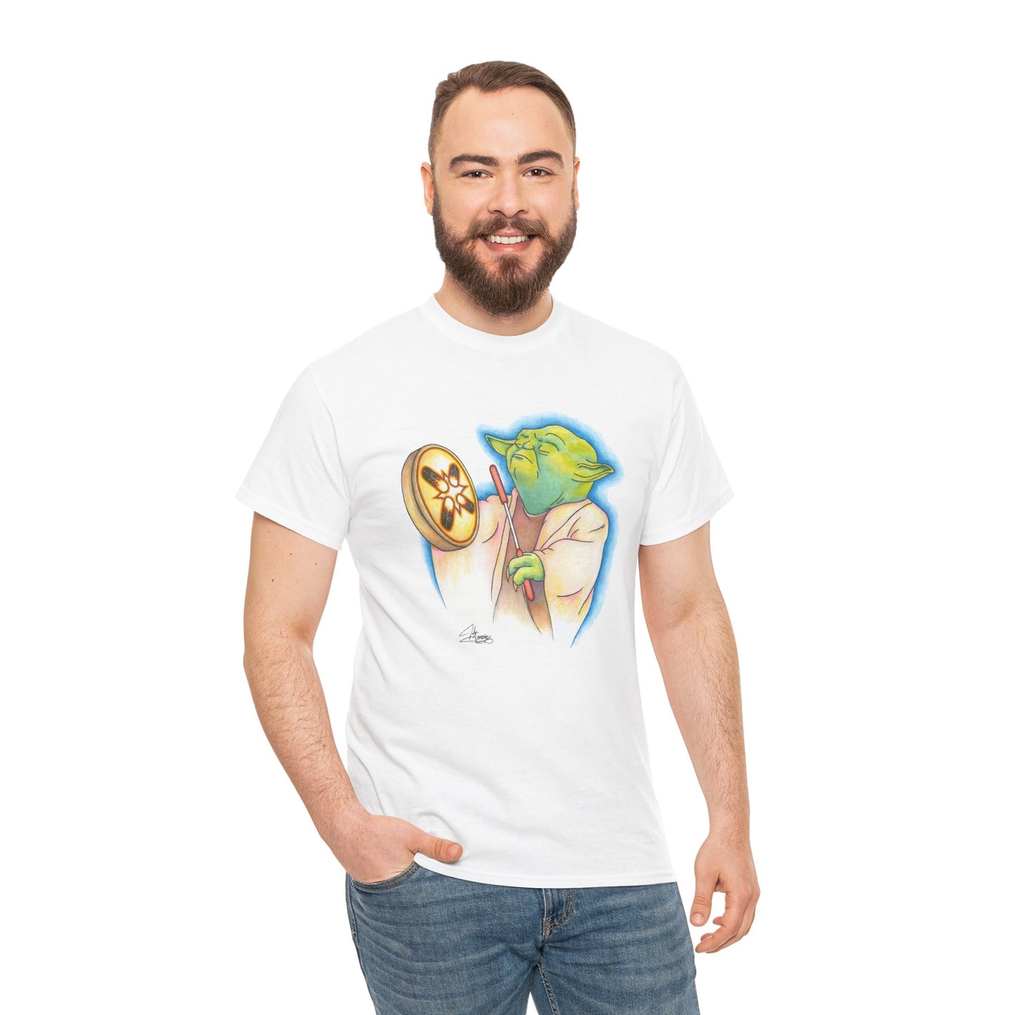 Unisex Heavy Cotton Tee, Native Alien With Hand Drum, Song From Long Ago, Native American Pop Art, Indigenous Humor