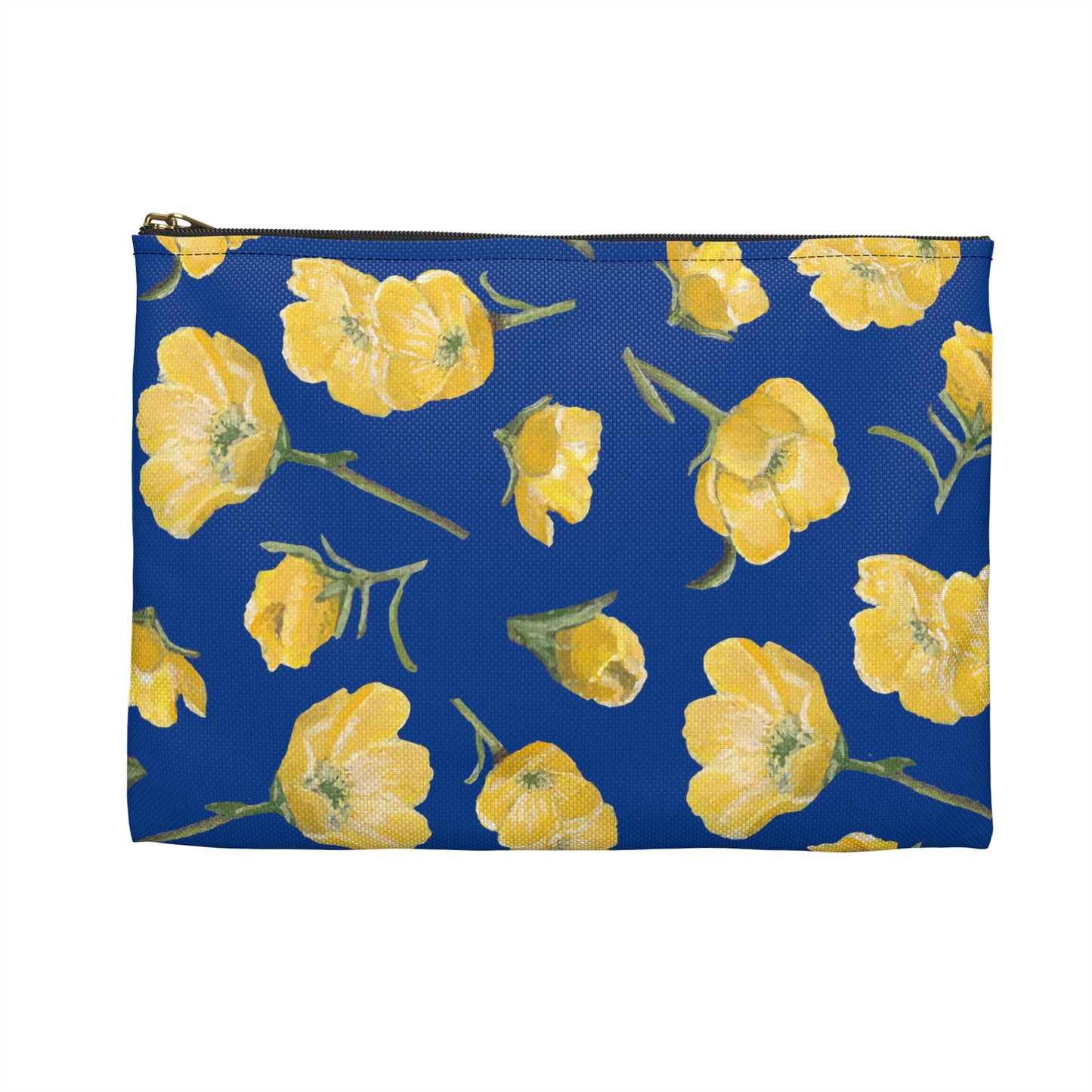 Accessory Pouch, Buttercups, Dark Blue Background, Oklahoma Wildflower, Yellow Floral
