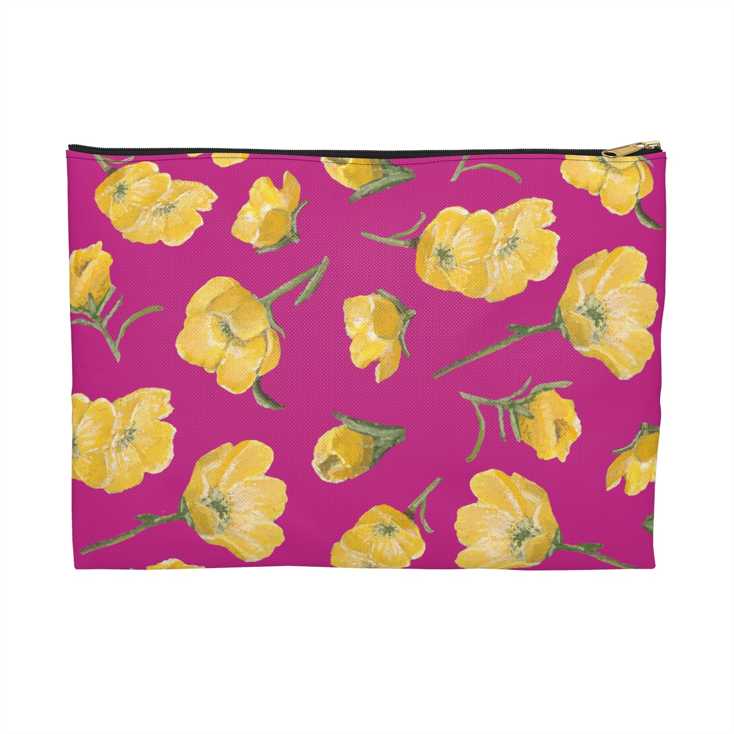Accessory Pouch, Buttercups, Hot Pink Background, Oklahoma Wildflower, Yellow Floral