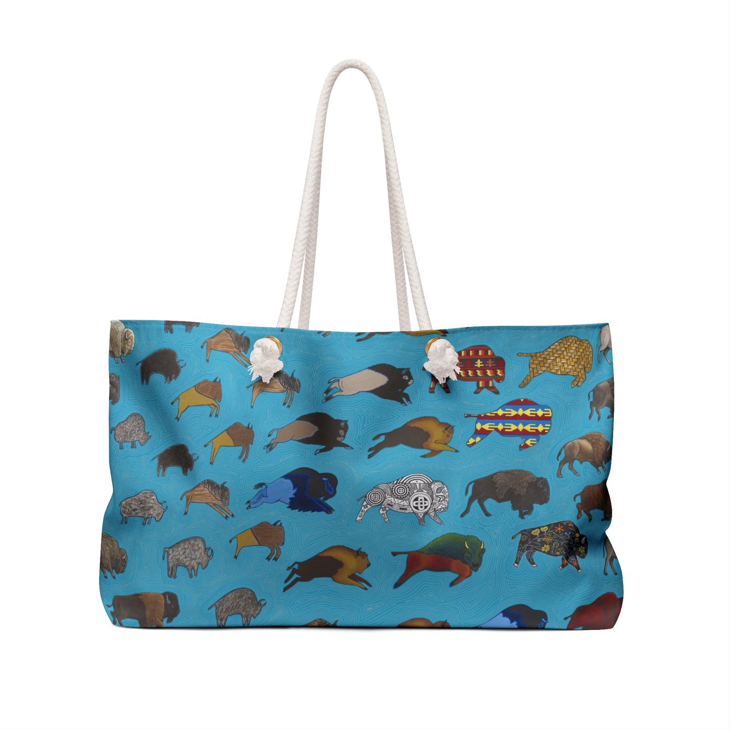 Weekender Bag, Turquoise, Bison Transition, Buffalo, Native American, PowWow Tote