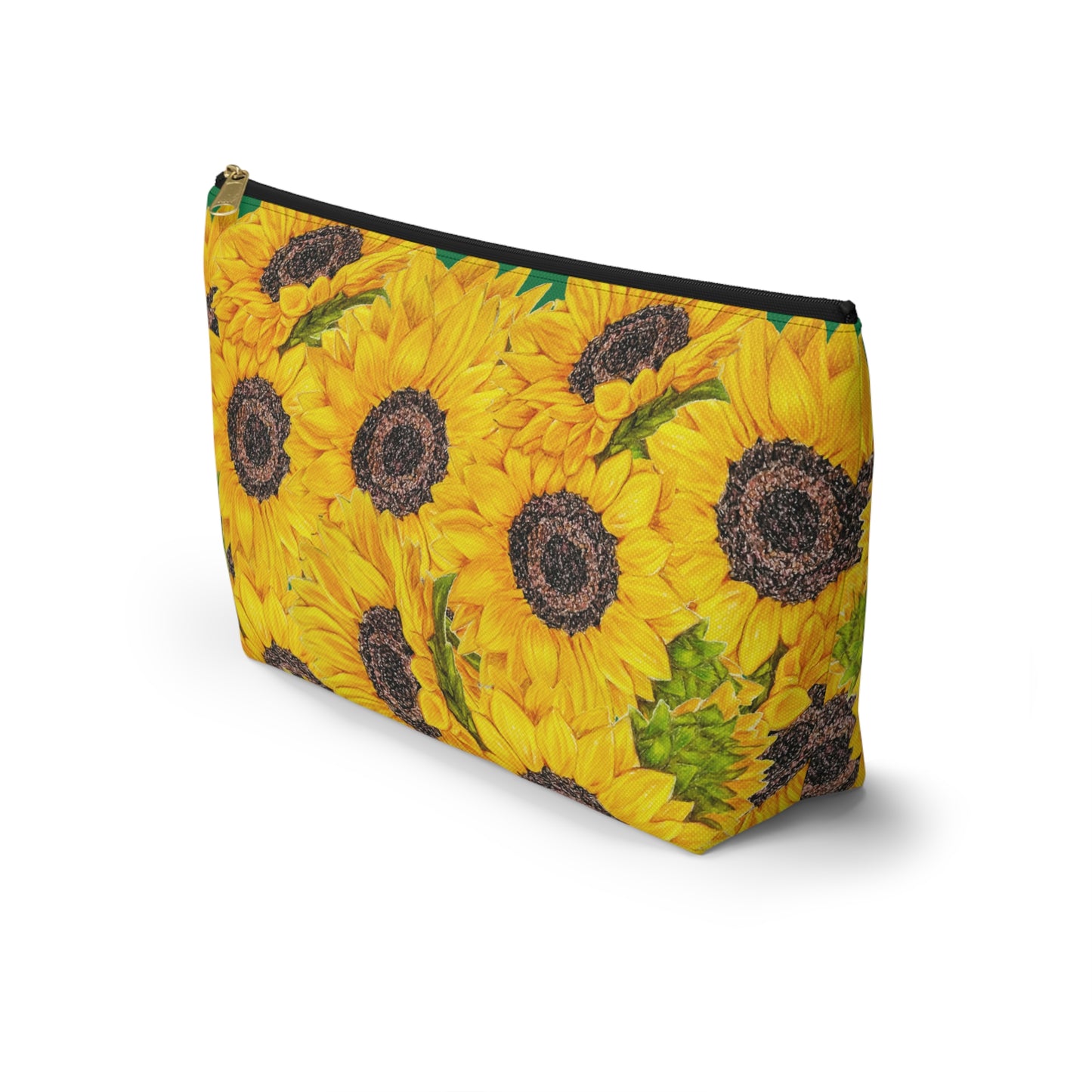 Accessory Pouch w T-bottom, Sunflower Theme, Oklahoma Wildflowers, Yellow Floral, Sunflower Art