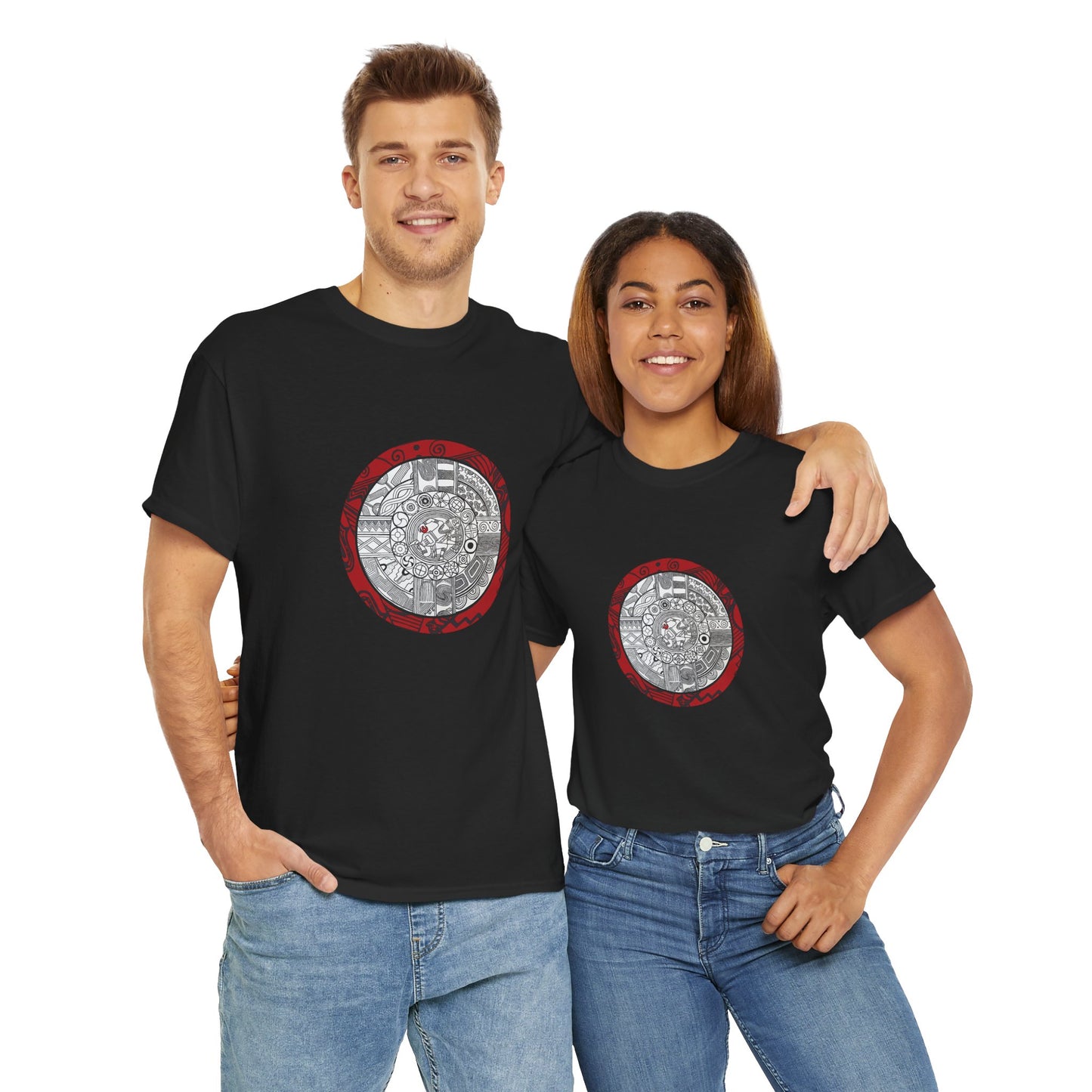 Unisex Heavy Cotton Tee, Southeastern Style, Tribal Motif, Mound Symbols, Cahokia, Chunky Player, Native American Design