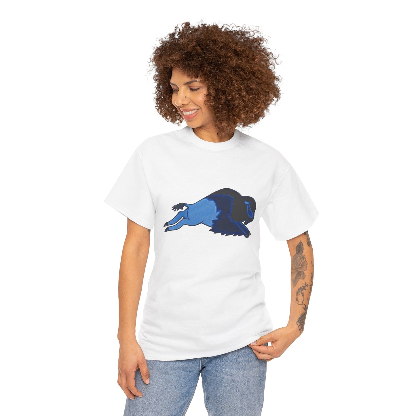 Unisex Heavy Cotton Tee, Bison Art, Blue Buffalo T-shirt, Native Bison Art, Native Buffalo