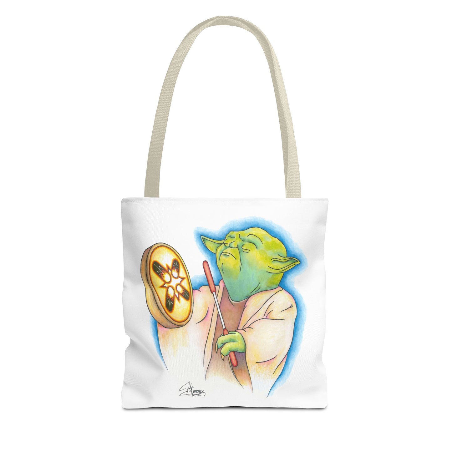Tote Bag, Alien Playing Native Hand Drum, Native Pop Humor, Native American