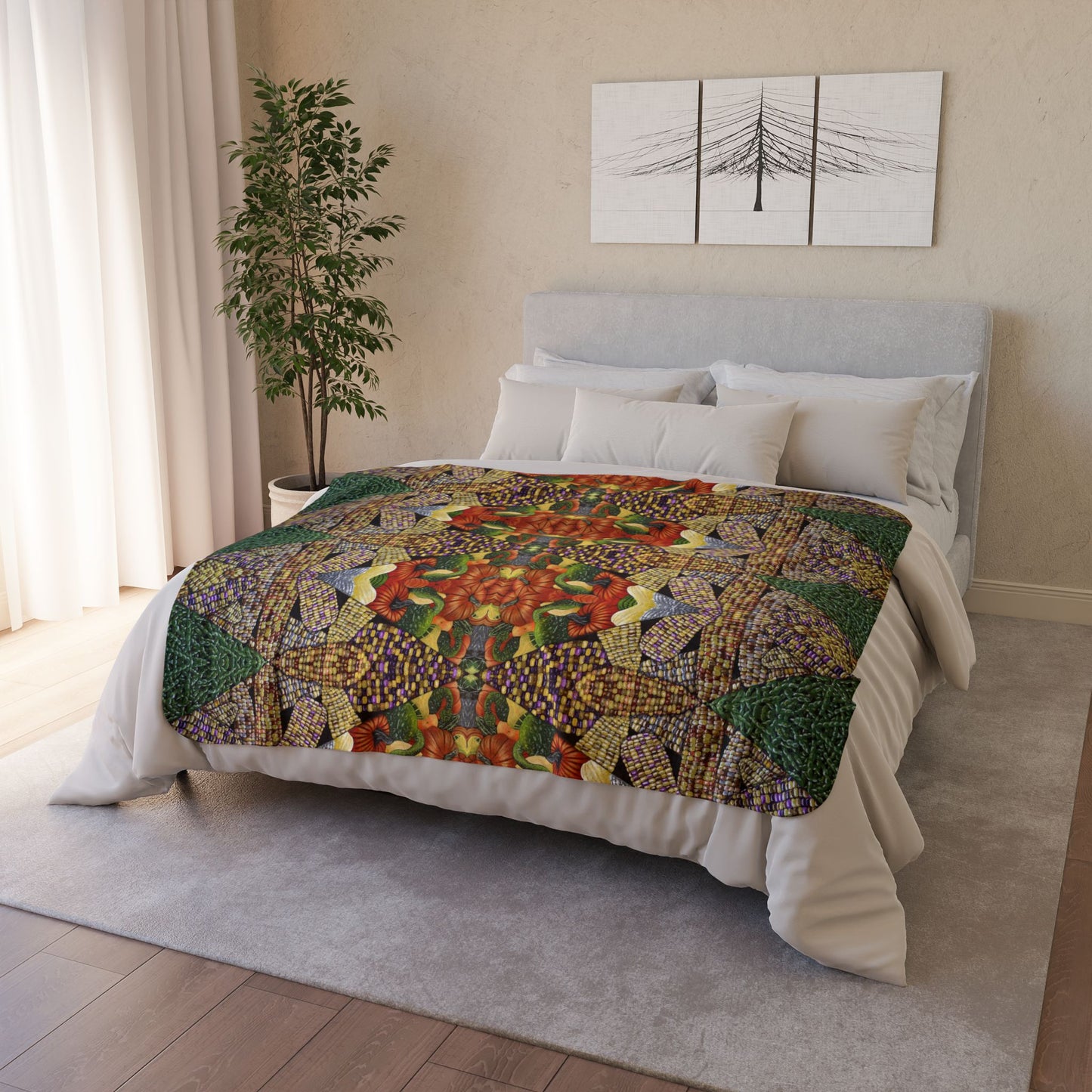 Fleece Sherpa Blanket, Three Sisters Design, Native American, Corn, Squash, Beans, Tribal Farming