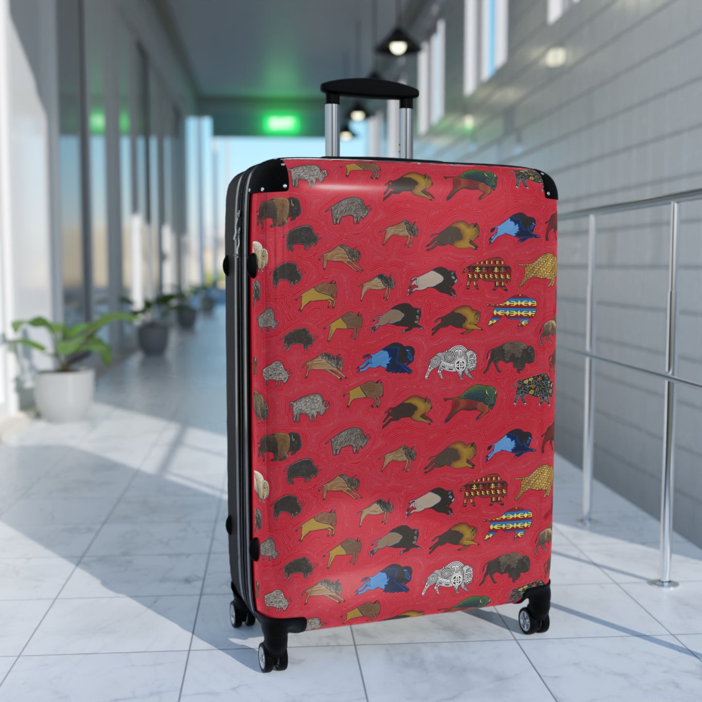 Suitcase, Red, Bison Transition, Buffalo, Native American, Luggage, Carry On