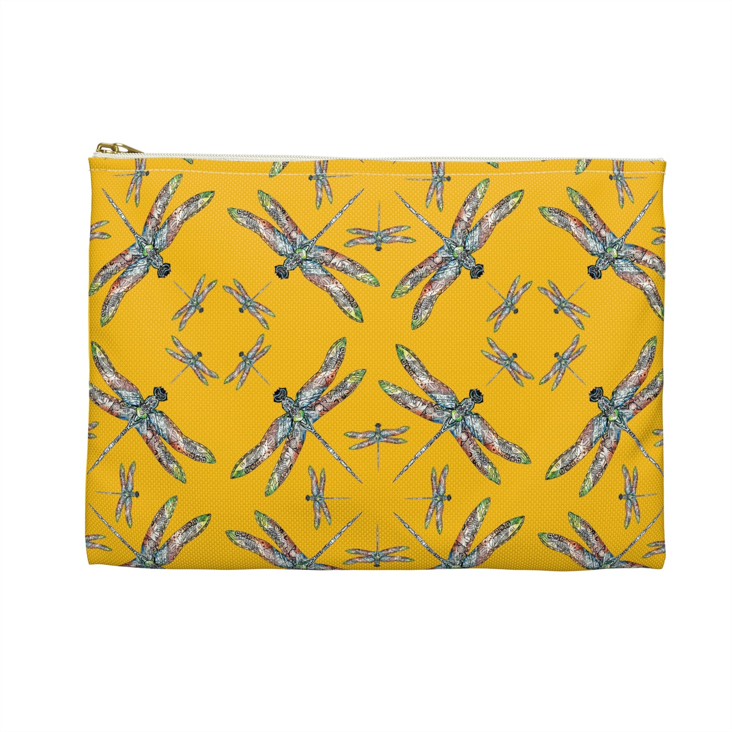 Accessory Pouch, Dragonfly, Yellow, Native American design, Makeup bag, Pencil case, Travel cosmetic pouch
