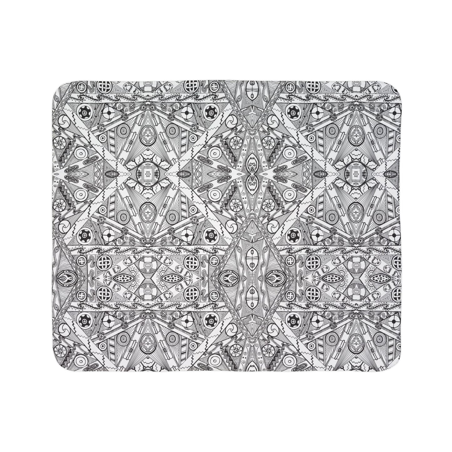 Fleece Sherpa Blanket, Black and White Tribal Motif, SouthEast Native American Mound Symbols, Indigenous art