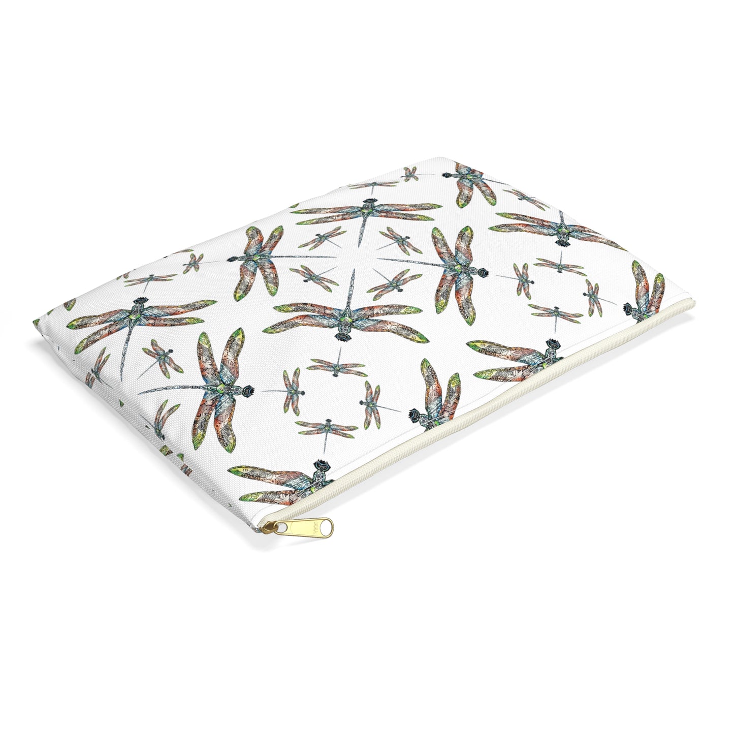 Accessory Pouch, Dragonfly, White, Native American design, Makeup bag, Pencil case, Travel cosmetic pouch