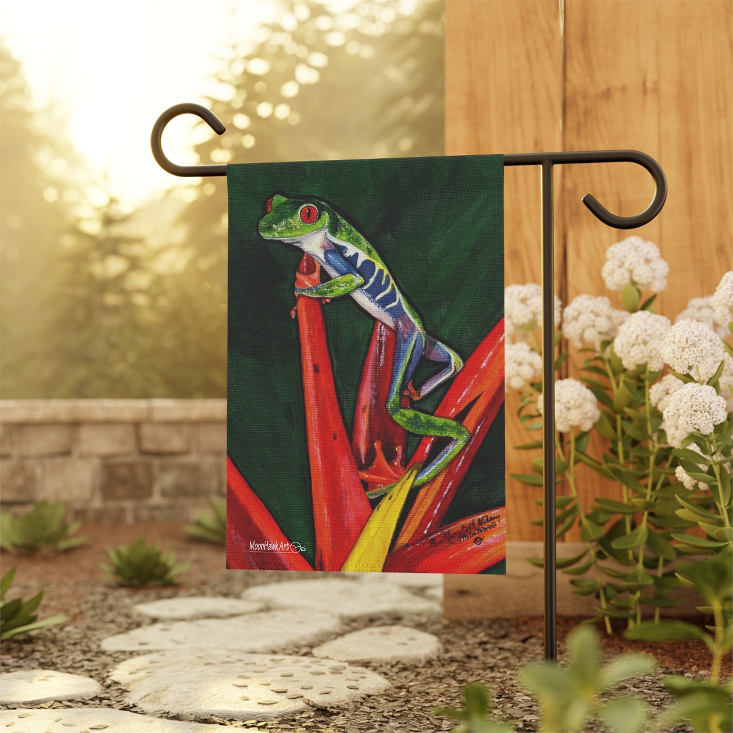 Garden & House Banner, Red Eyed Leaf Frog on Bird of Paradise