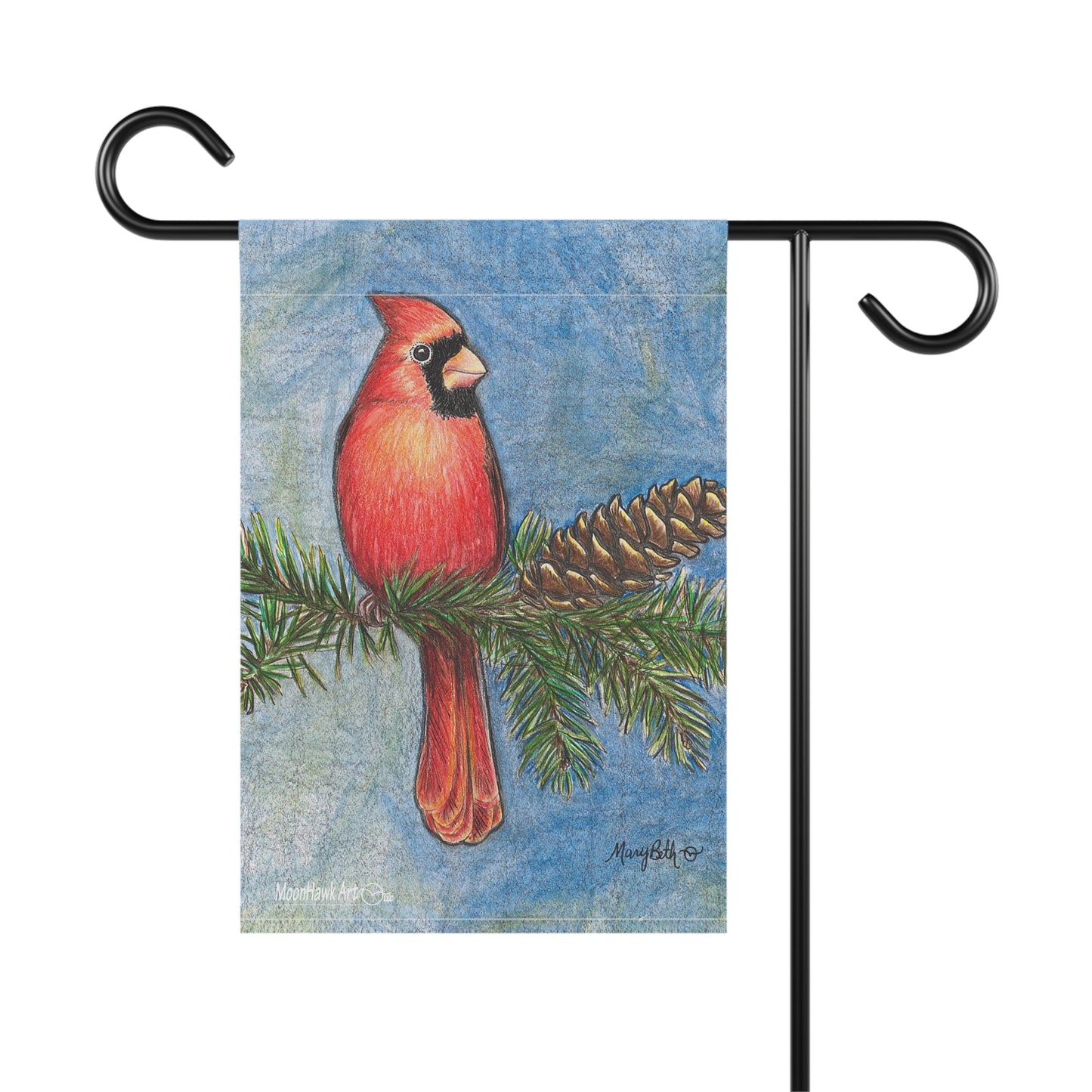 Garden & House Banner, Totsuwa, Cardinal on Evergreen