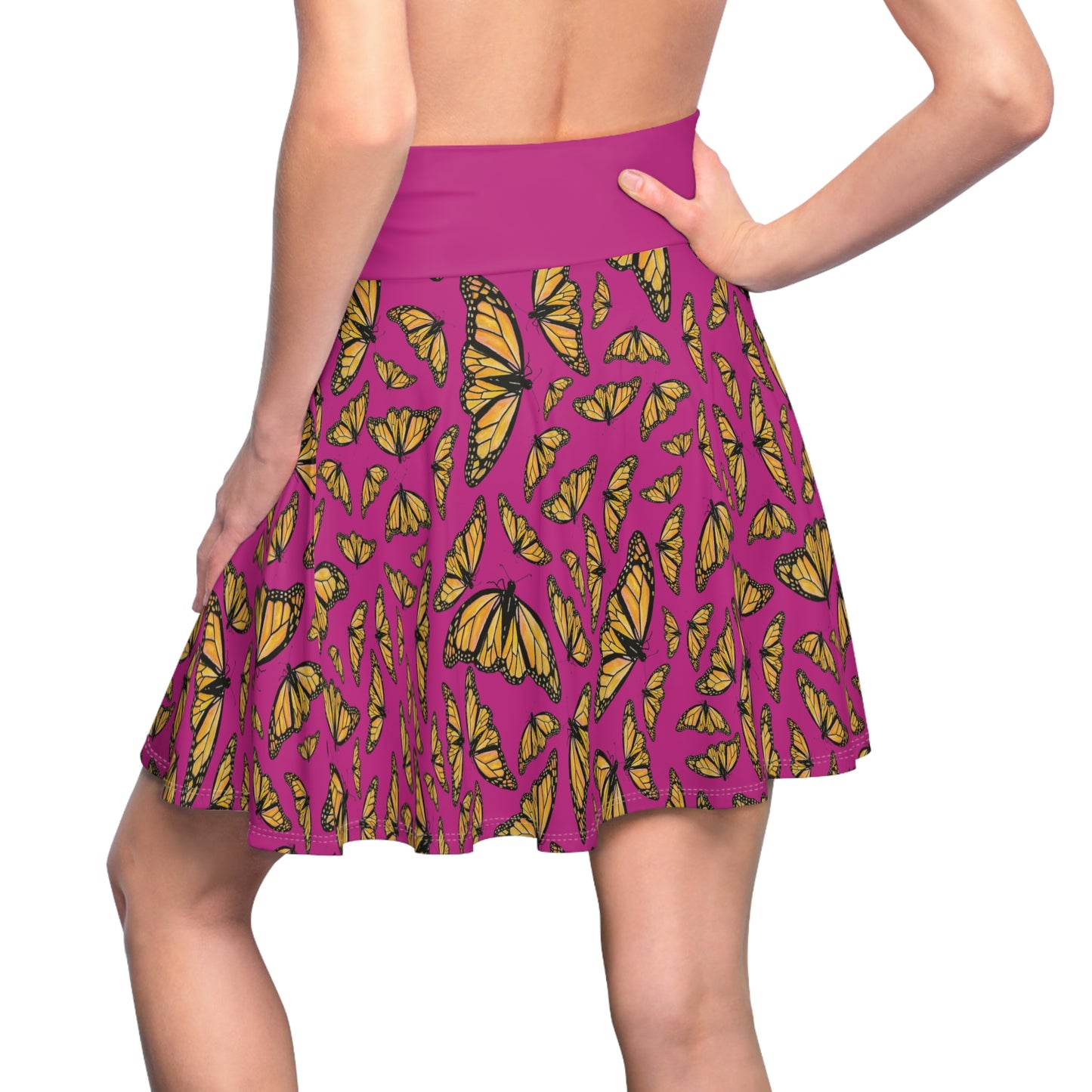 Women's Skater Skirt, Monarch, Hot Pink Background, Butterfly, Kamama