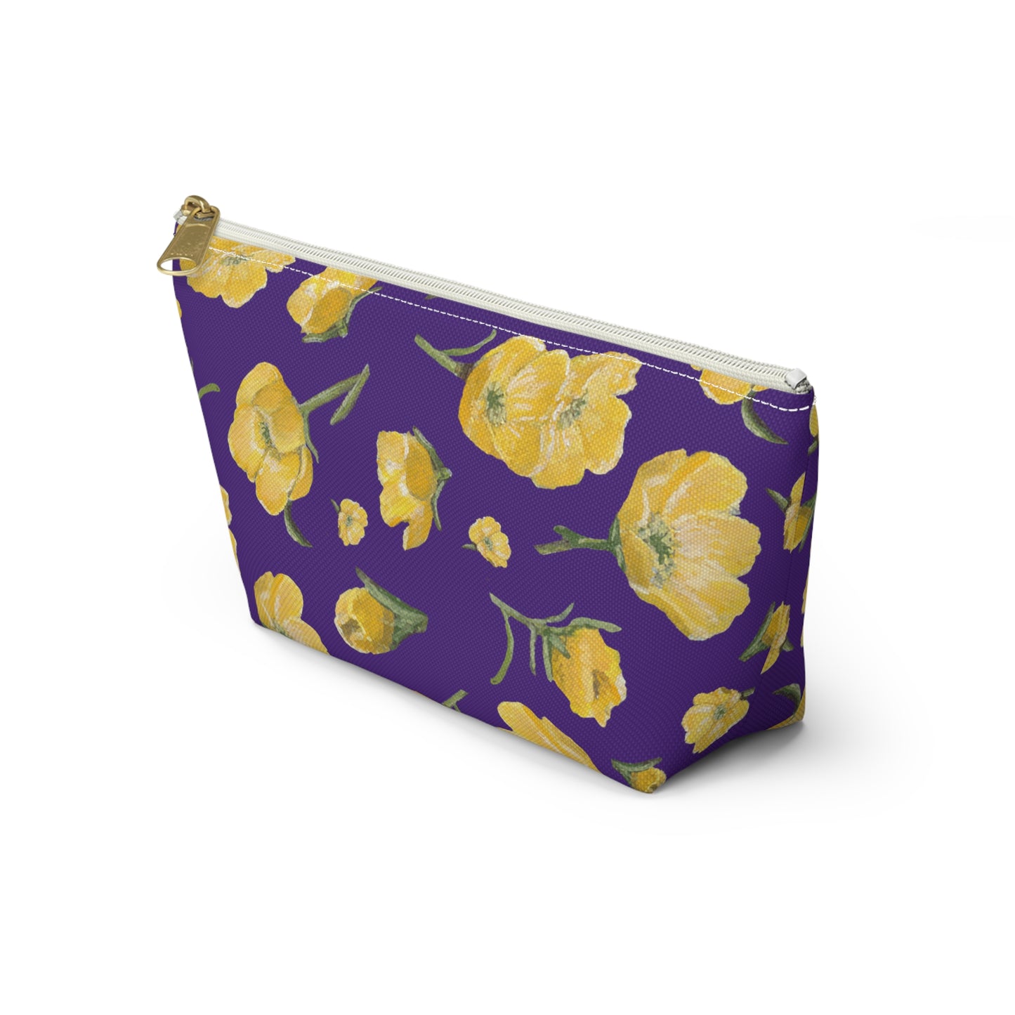 Accessory Pouch w T-bottom, Buttercups, Purple Background, Oklahoma Wildflower, Yellow Floral