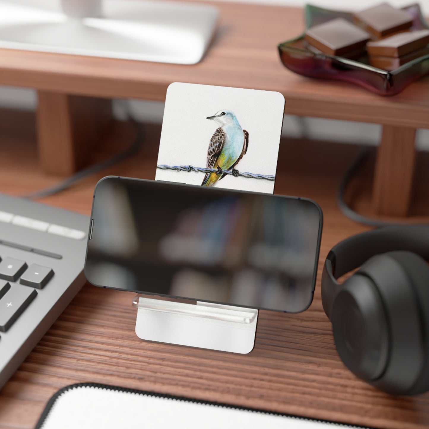 Mobile Display Stand for Smartphones, Scissortail Flycatcher, Oklahoma State Bird, Wild Bird, Song Bird, Bird Art