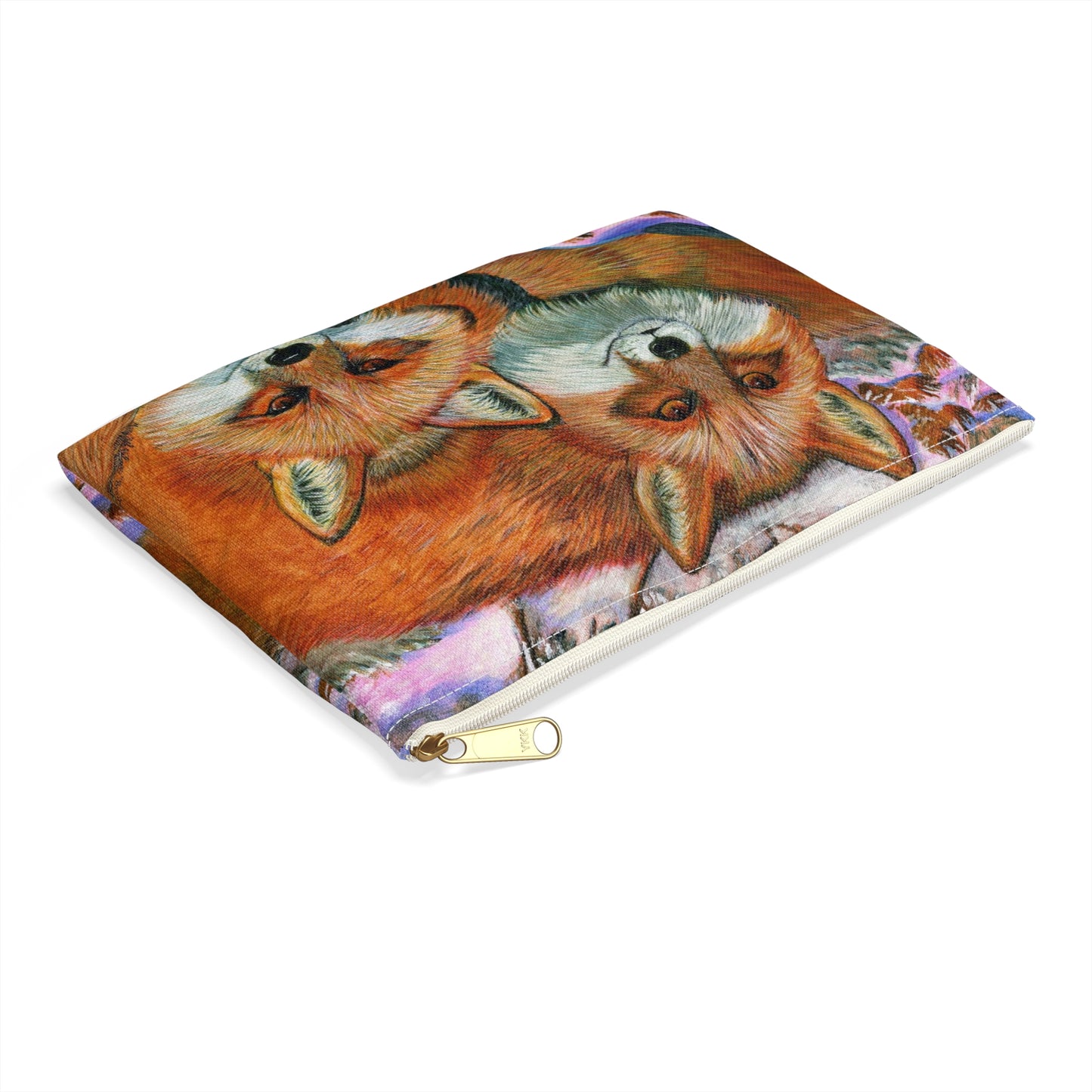 Accessory Pouch, Red Foxes, Brothers, Winter Scene