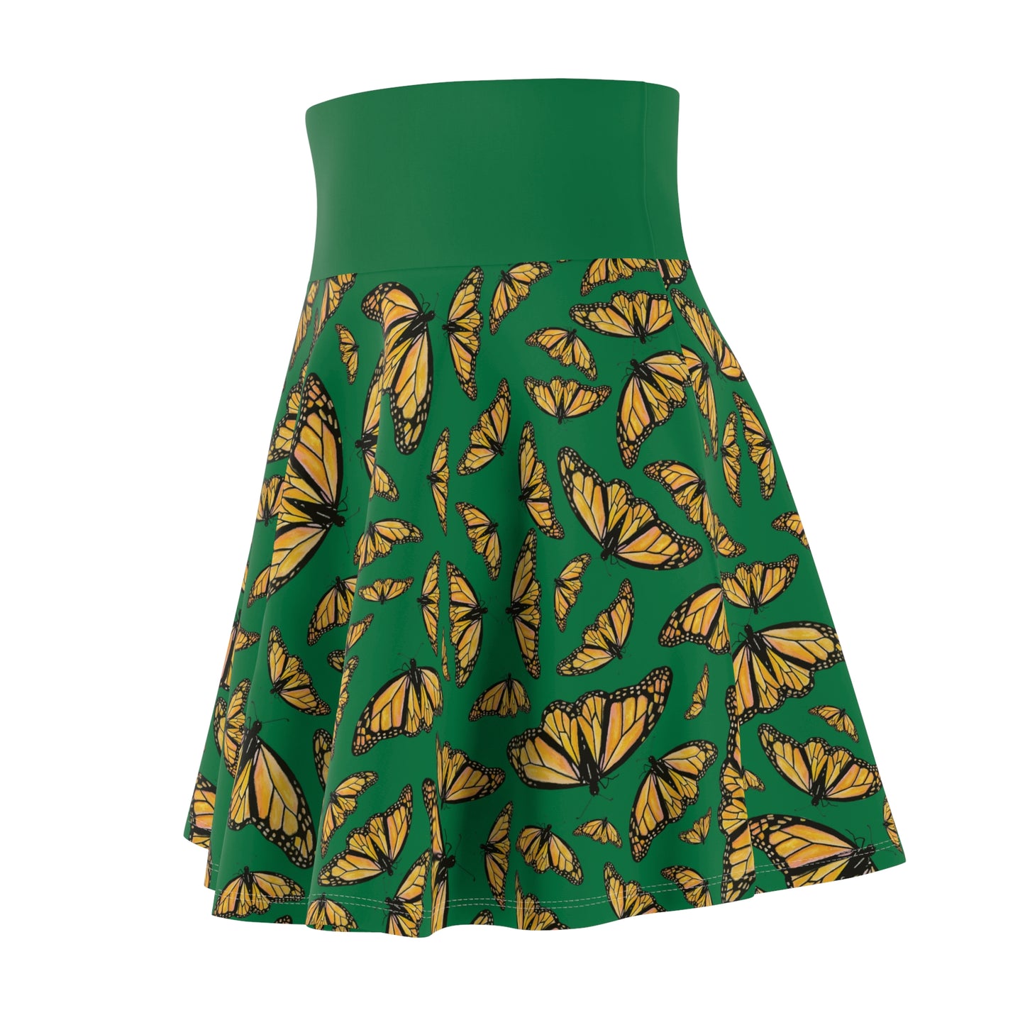Women's Skater Skirt, Monarch, Green Background, Butterfly, Kamama
