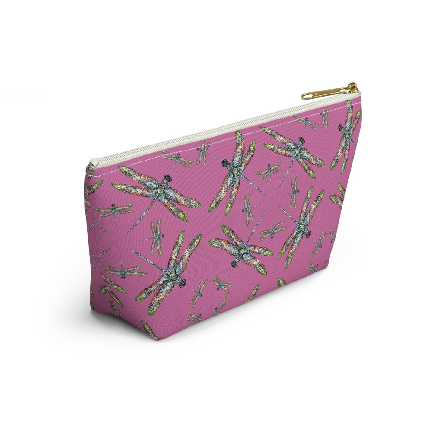 Accessory Pouch w T-bottom, Dragonfly, Yellow, Native American design, Makeup bag, Pencil case, Travel cosmetic pouch