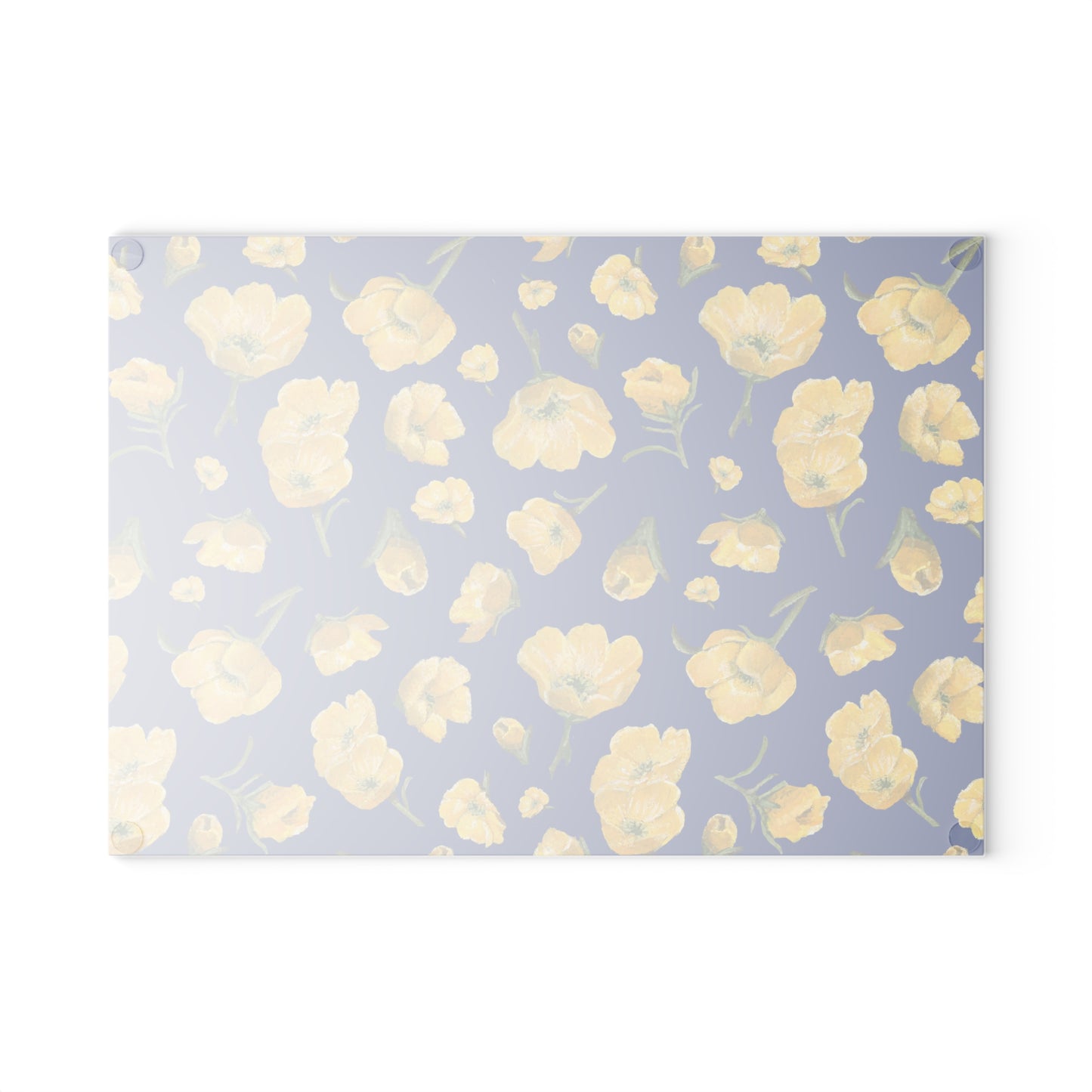 Glass Cutting Board, Kitchen Accessory, Buttercups, Dark Blue Background, Oklahoma Wildflower, Yellow Floral