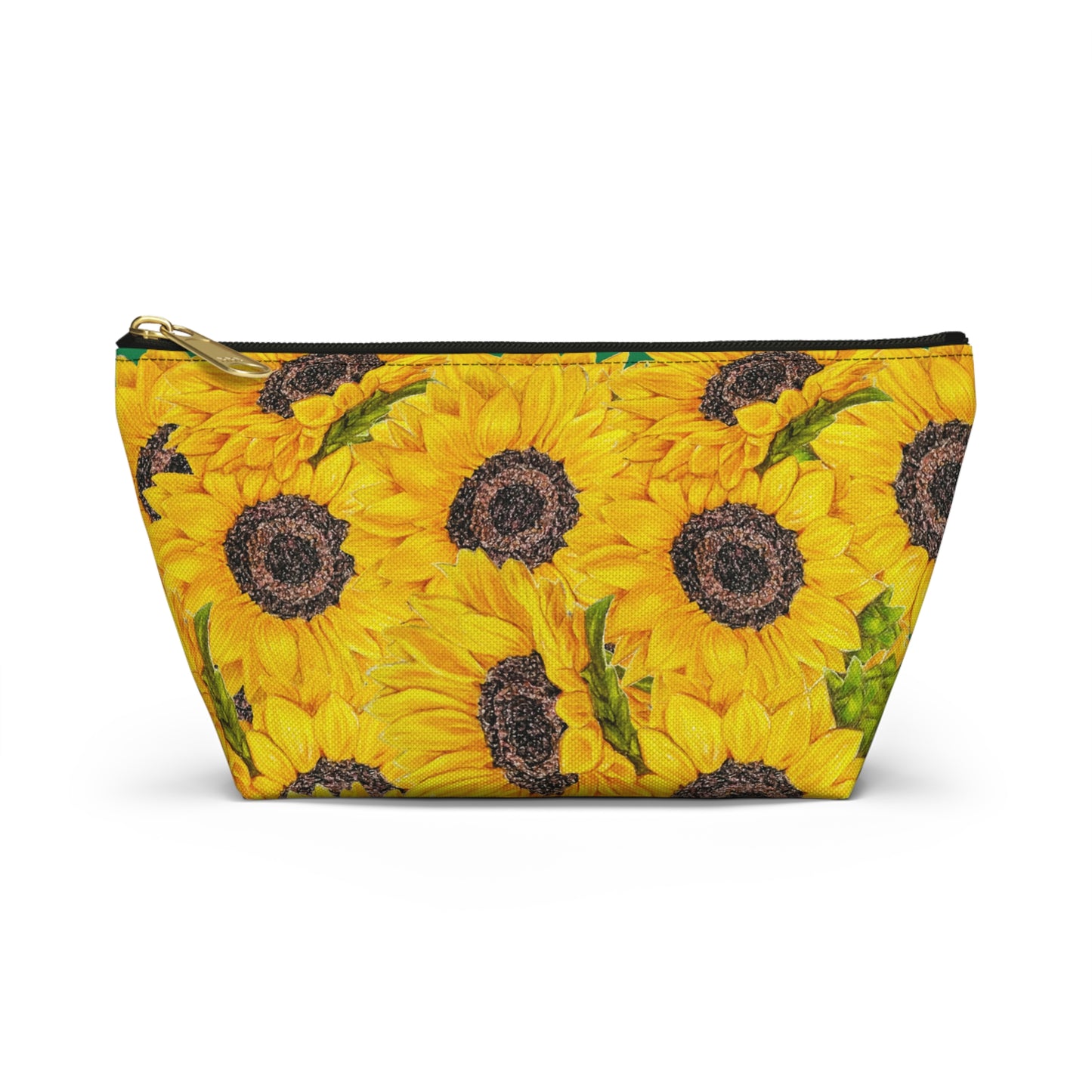 Accessory Pouch w T-bottom, Sunflower Theme, Oklahoma Wildflowers, Yellow Floral, Sunflower Art