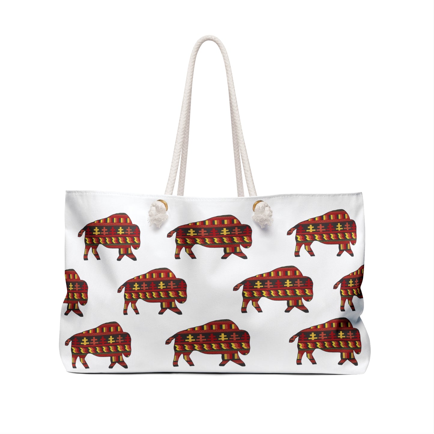 Weekender Bag, White, Seminole Design, Bison, Native American, PowWow
