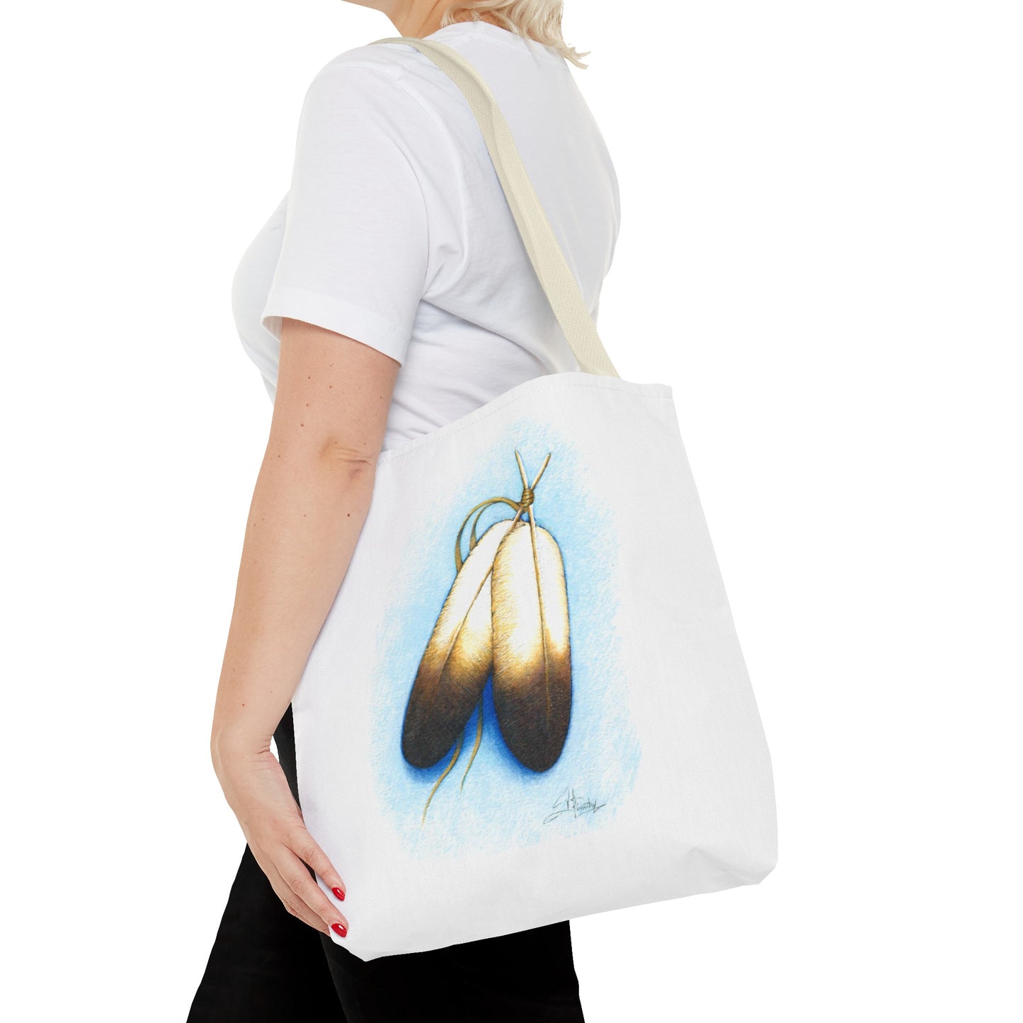 Double Feather Tote Bag, Native American design, book bag, powwow tote bag