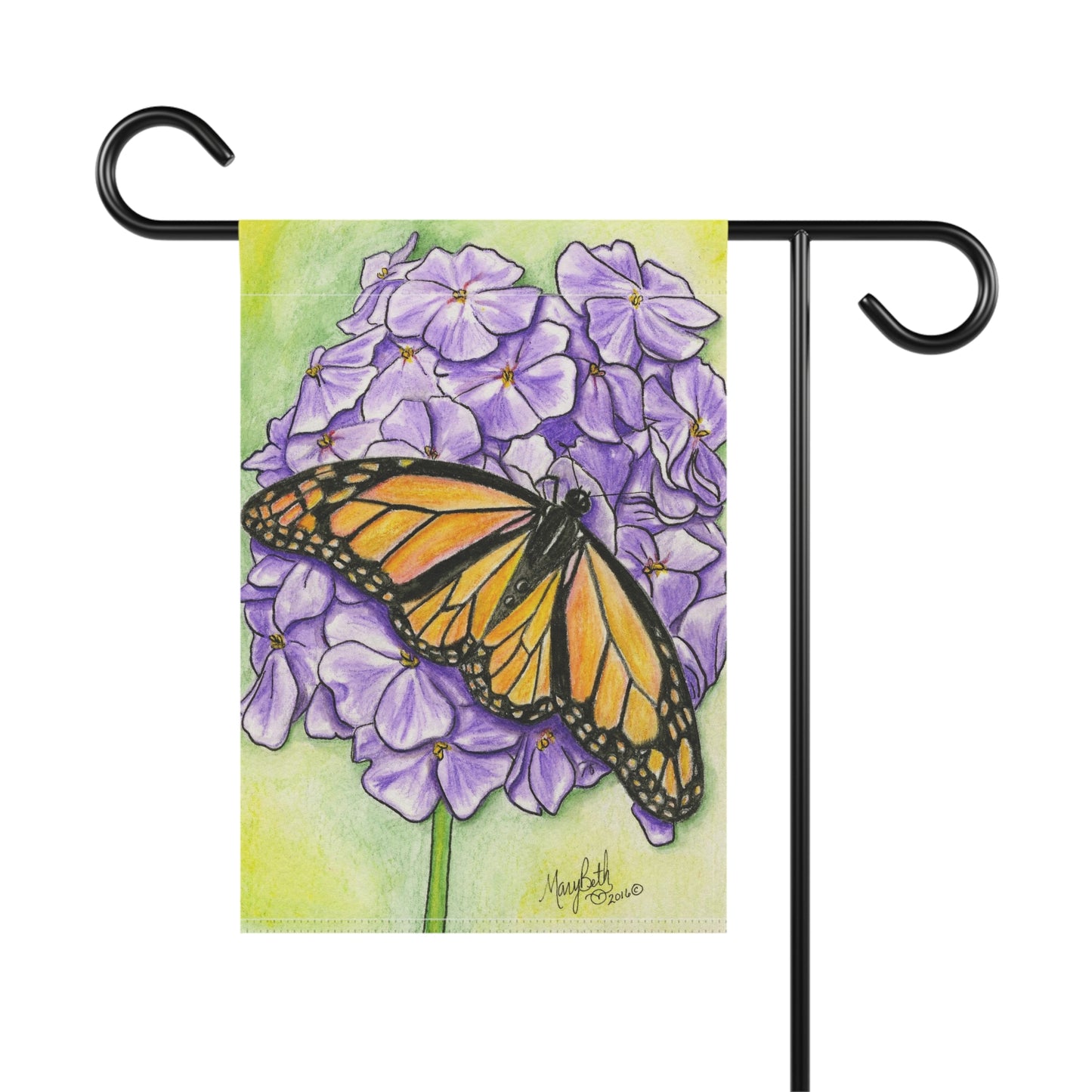 Garden & House Banner, Monarch Butterfly on Hydrangea