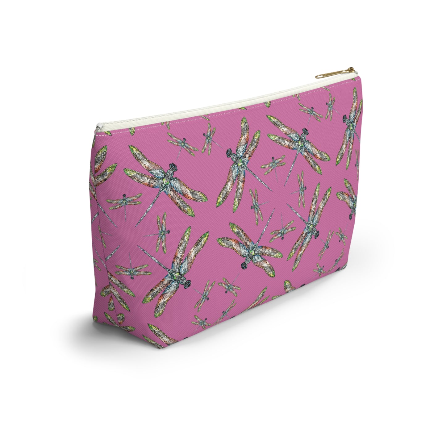 Accessory Pouch w T-bottom, Dragonfly, Yellow, Native American design, Makeup bag, Pencil case, Travel cosmetic pouch