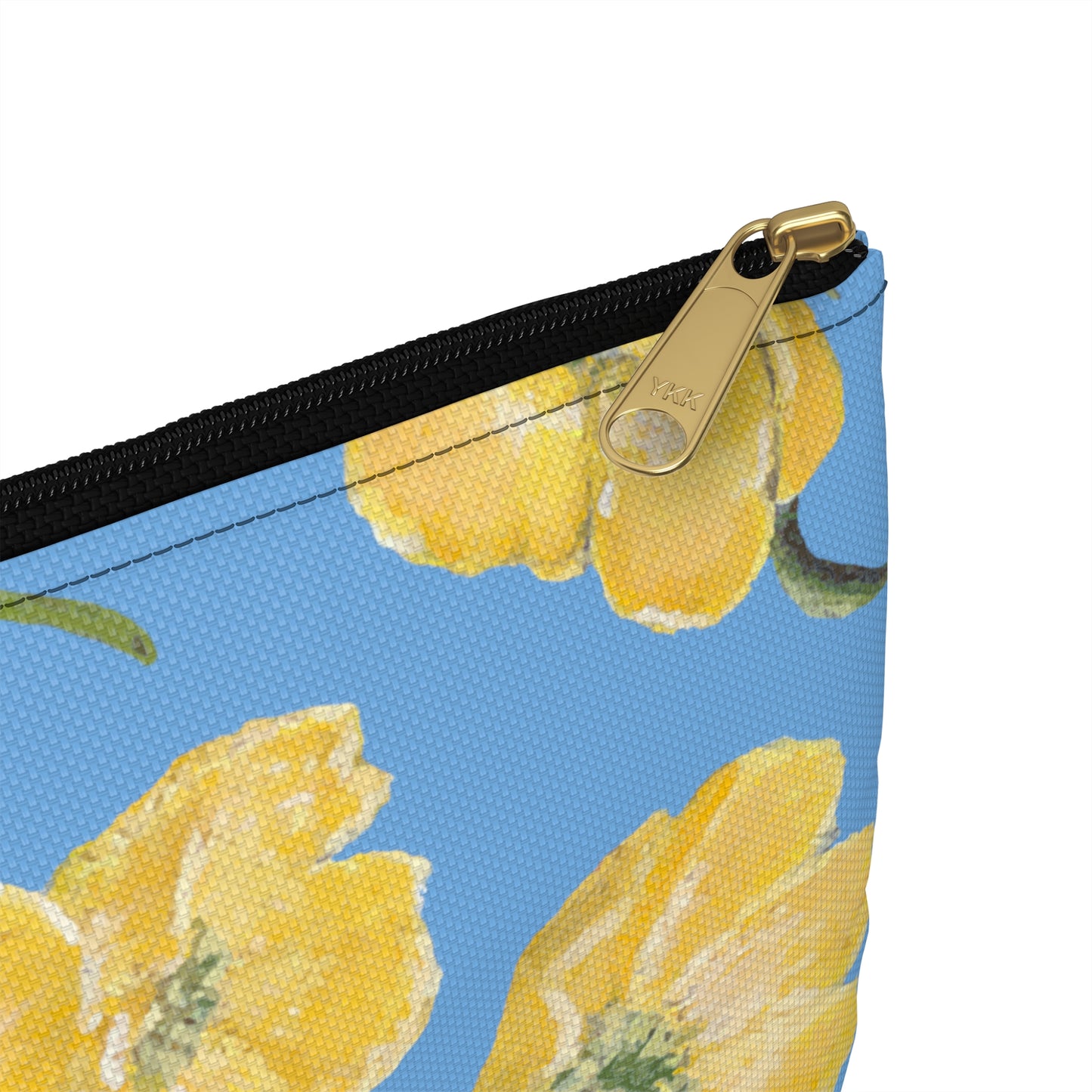 Accessory Pouch, Buttercups, Light Blue Background, Oklahoma Wildflower, Yellow Floral