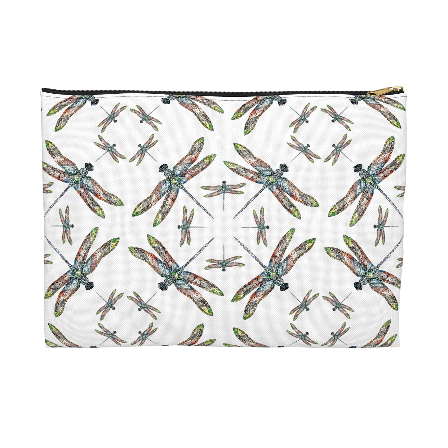 Accessory Pouch, Dragonfly, White, Native American design, Makeup bag, Pencil case, Travel cosmetic pouch