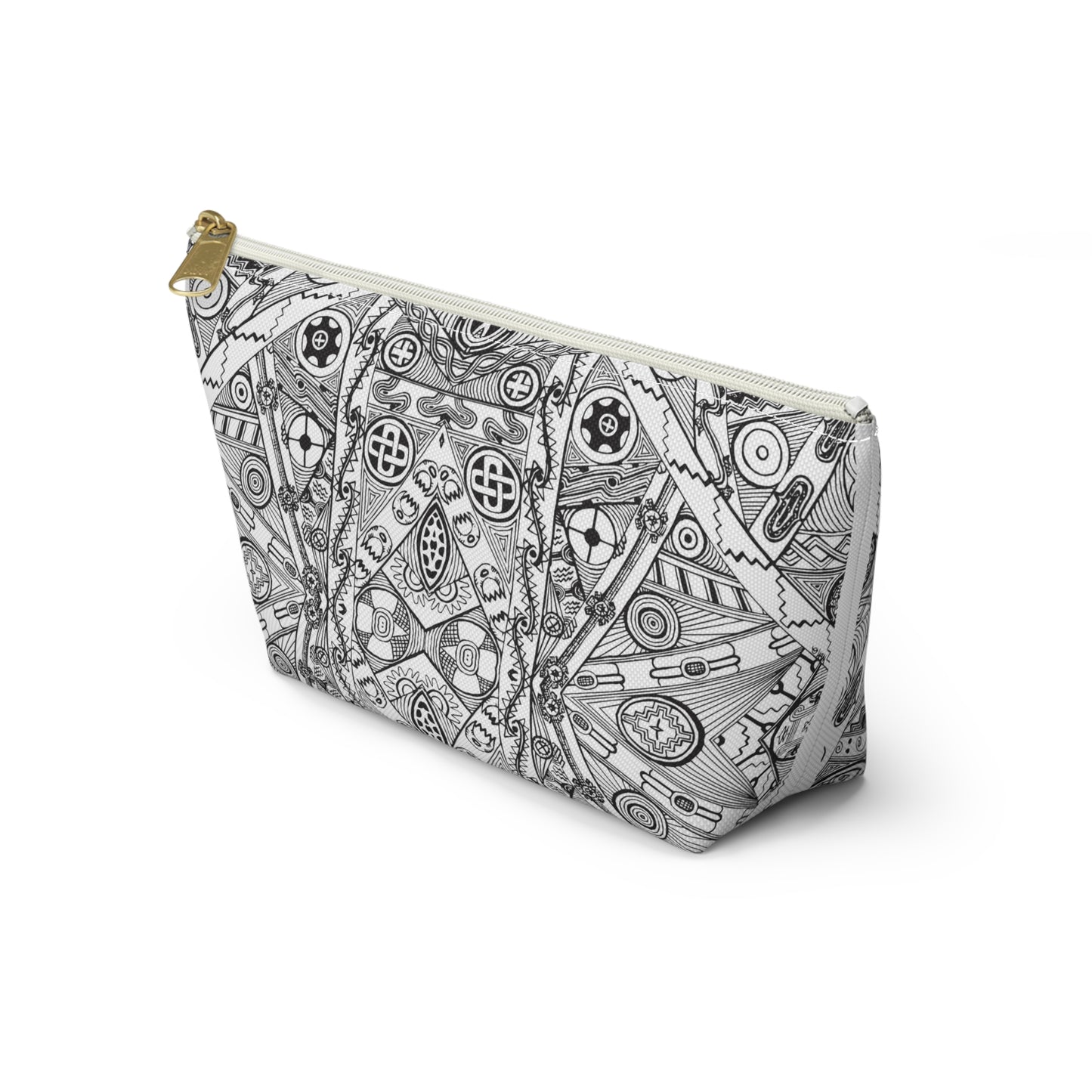 Black and White Tribal Motif Accessory Pouch w T-bottom