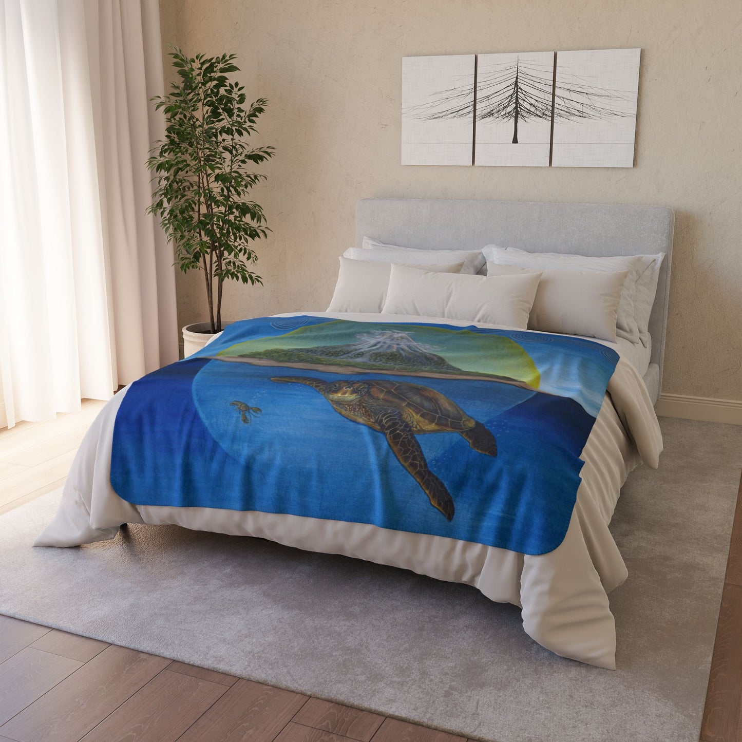 Fleece Sherpa Blanket, Origins, Seaturtle, Tropical Island, Ocean Theme, Cherokee Story