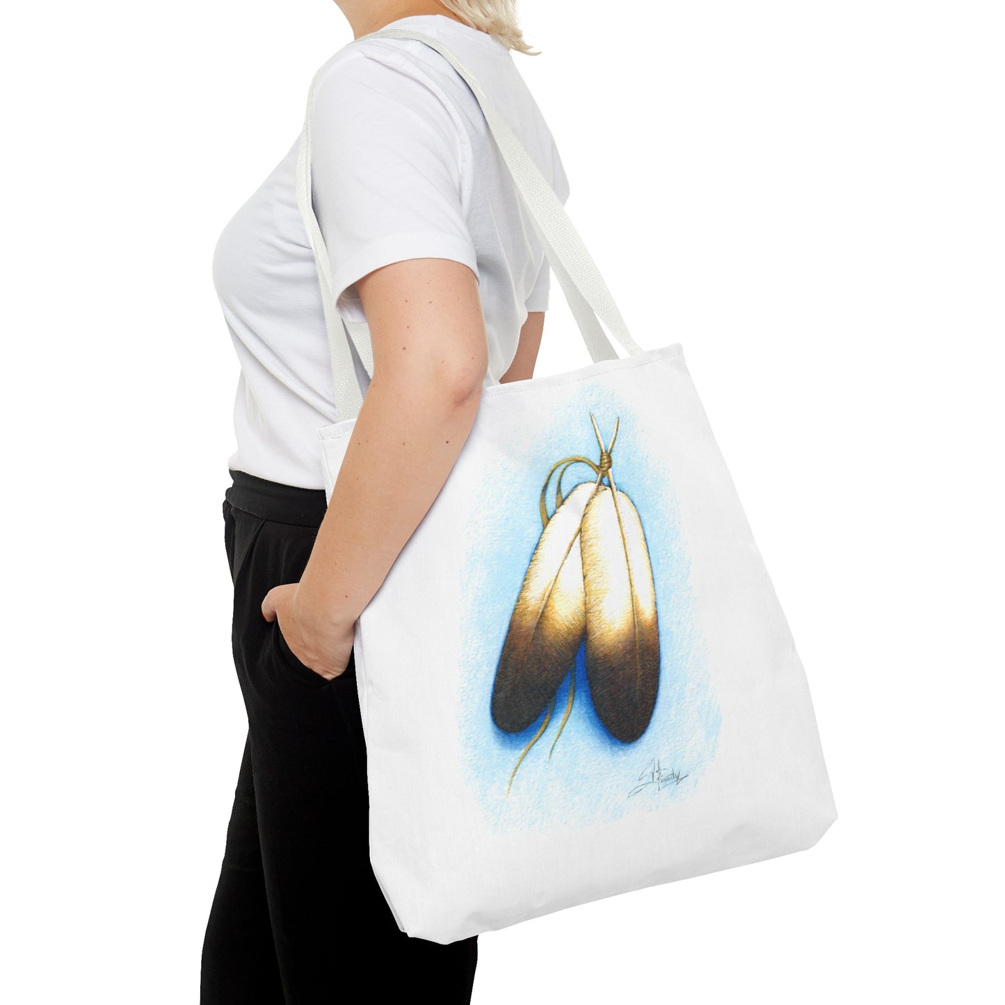 Double Feather Tote Bag, Native American design, book bag, powwow tote bag