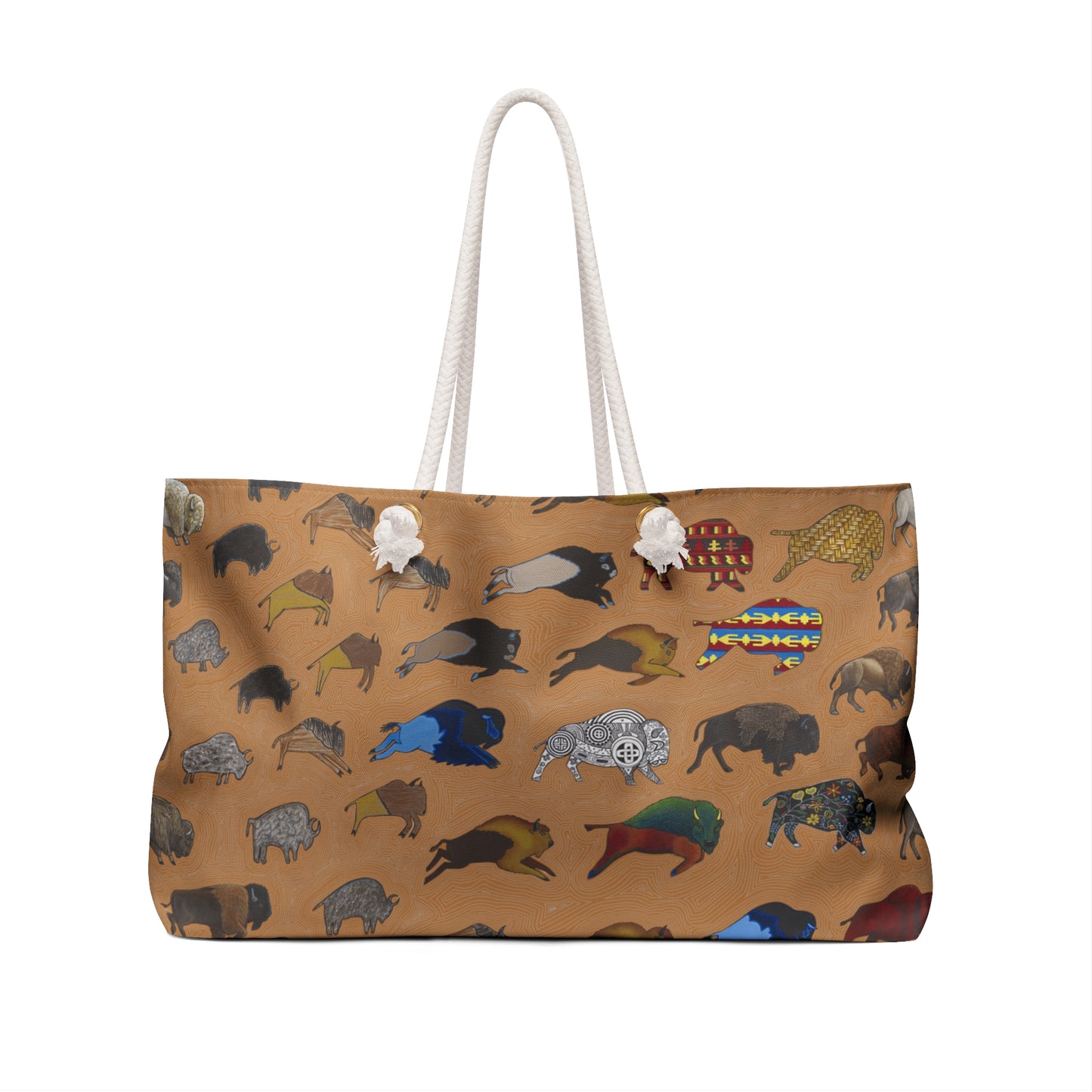 Weekender Bag, Brown, Bison Transition, Buffalo, Native American, PowWow Tote