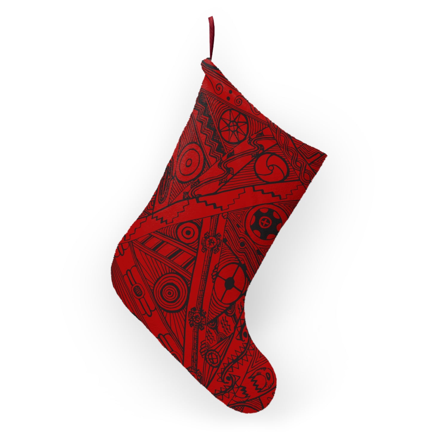 Christmas Stockings, Red Southeast Tribal Motif, Mound Symbols, Native American