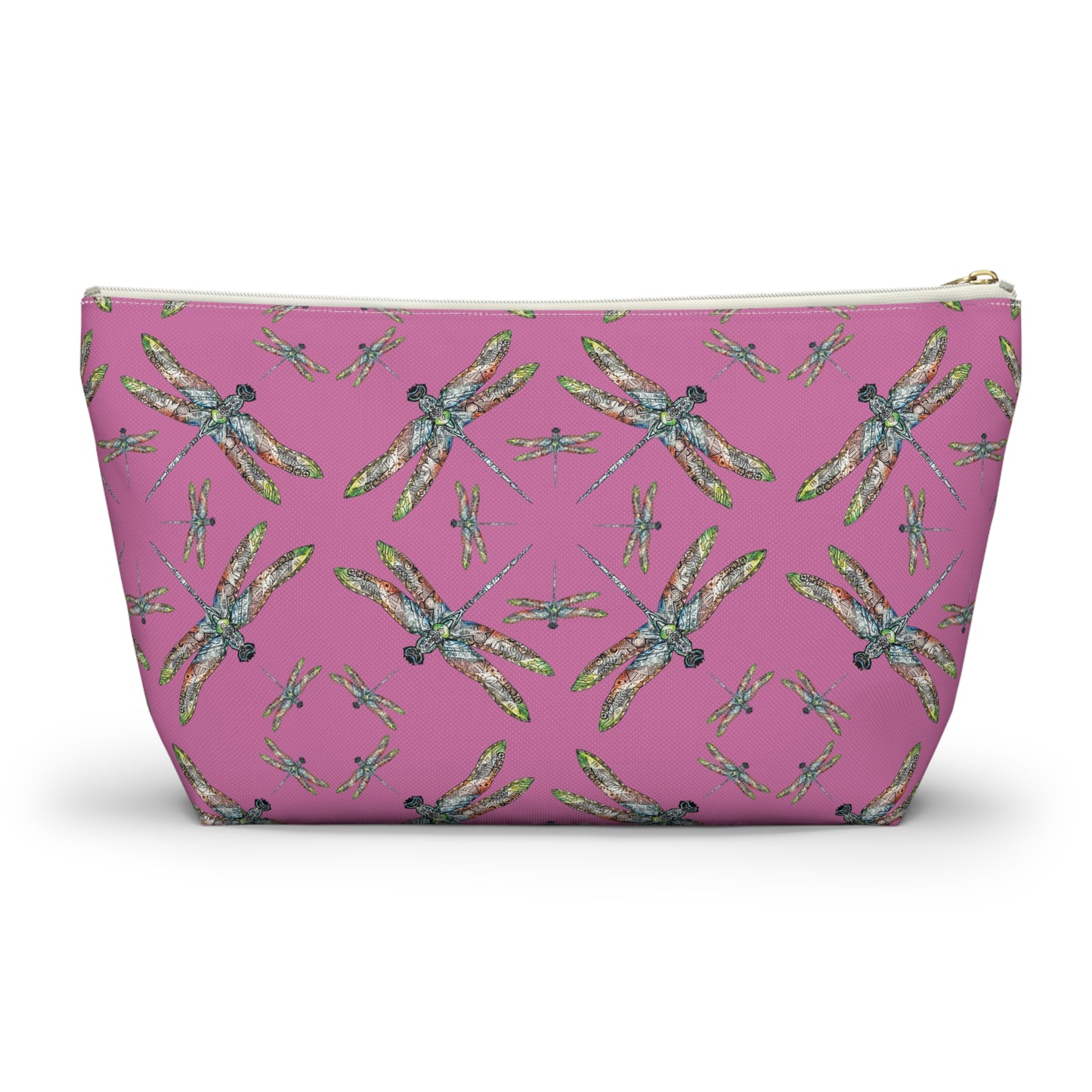 Accessory Pouch w T-bottom, Dragonfly, Yellow, Native American design, Makeup bag, Pencil case, Travel cosmetic pouch