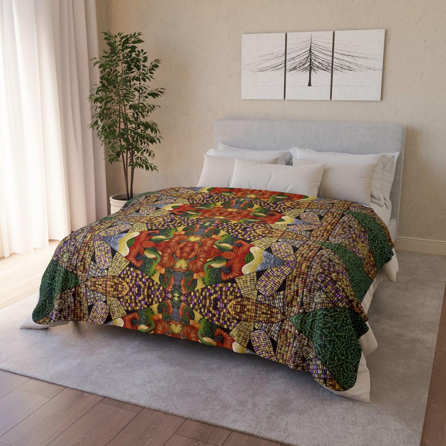 Fleece Sherpa Blanket, Three Sisters Design, Native American, Corn, Squash, Beans, Tribal Farming