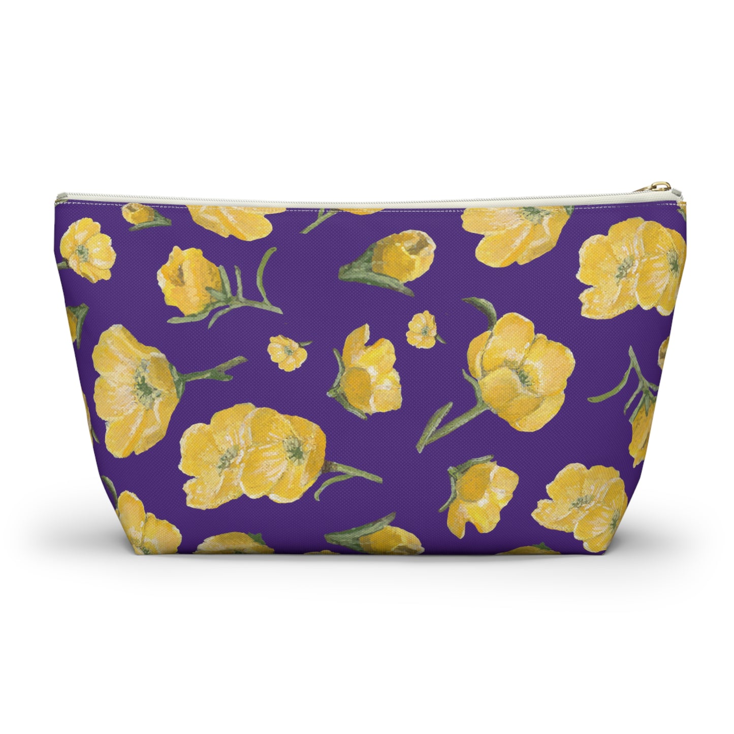 Accessory Pouch w T-bottom, Buttercups, Purple Background, Oklahoma Wildflower, Yellow Floral
