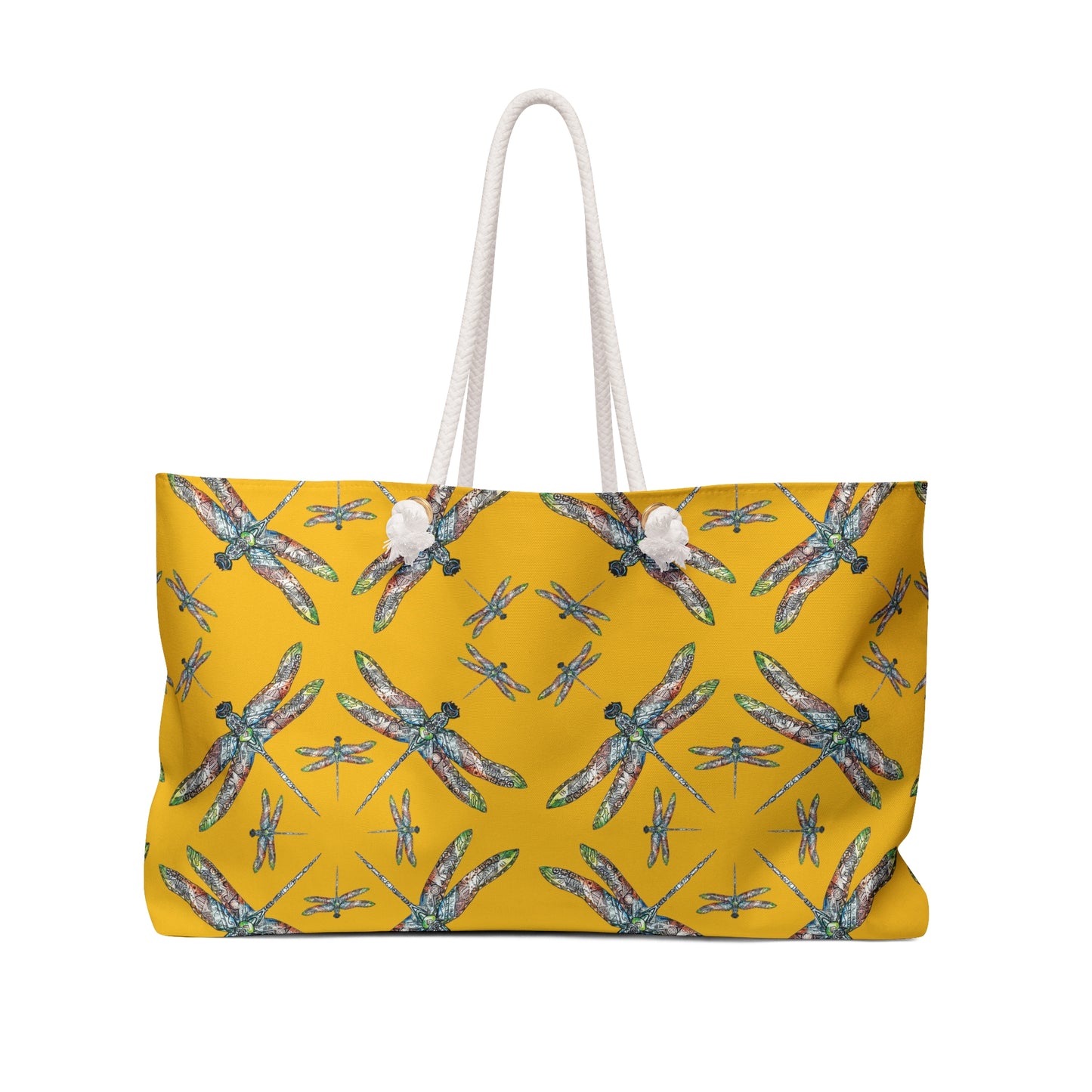 Weekender Bag, Dragonfly design, Native American, Yellow Tote, Beach bag, Powwow bag, Carry all