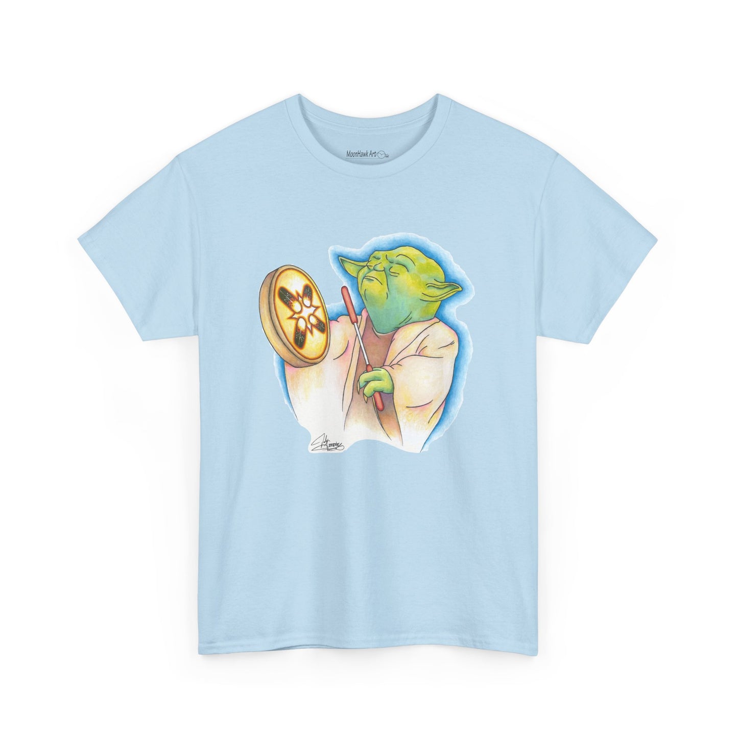Unisex Heavy Cotton Tee, Native Alien With Hand Drum, Song From Long Ago, Native American Pop Art, Indigenous Humor